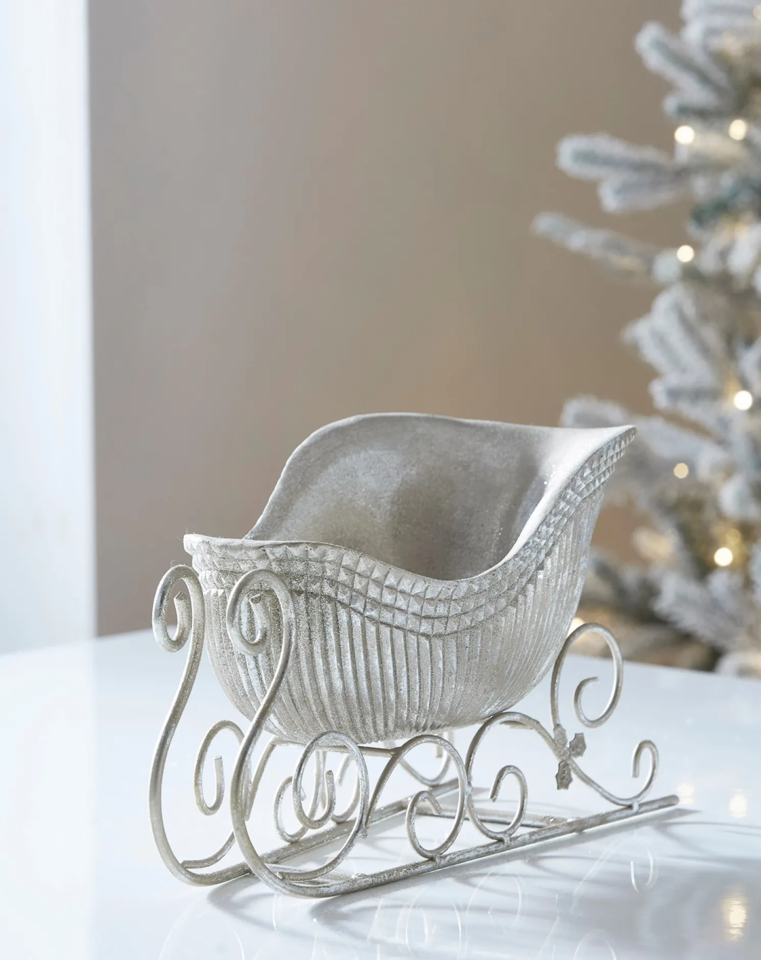 Raz 14" Champagne Ribbed Sleigh Christmas Decoration 4411344
