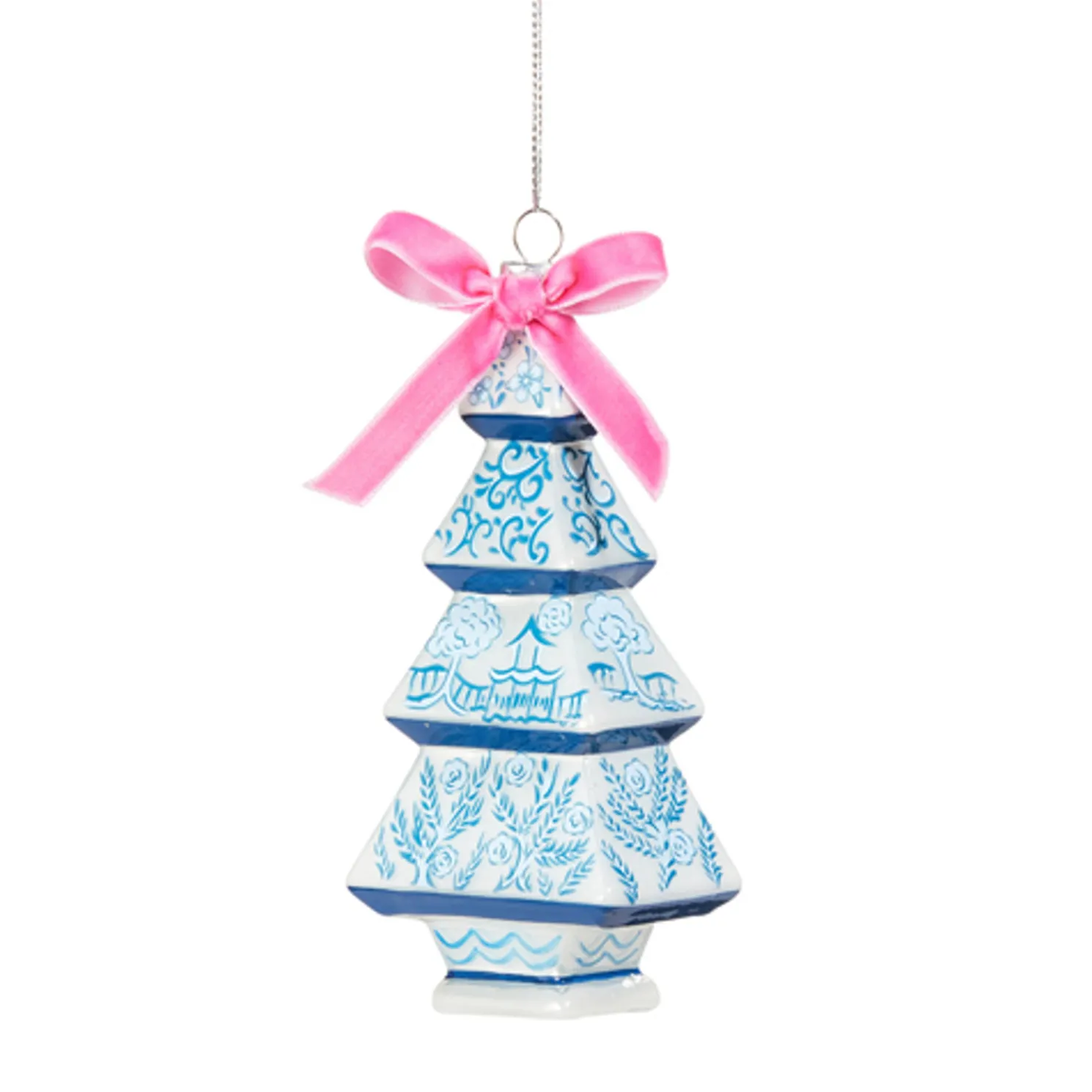 Raz 5.25" Chinoiserie Delft Tree Glass Christmas Ornament 4545708