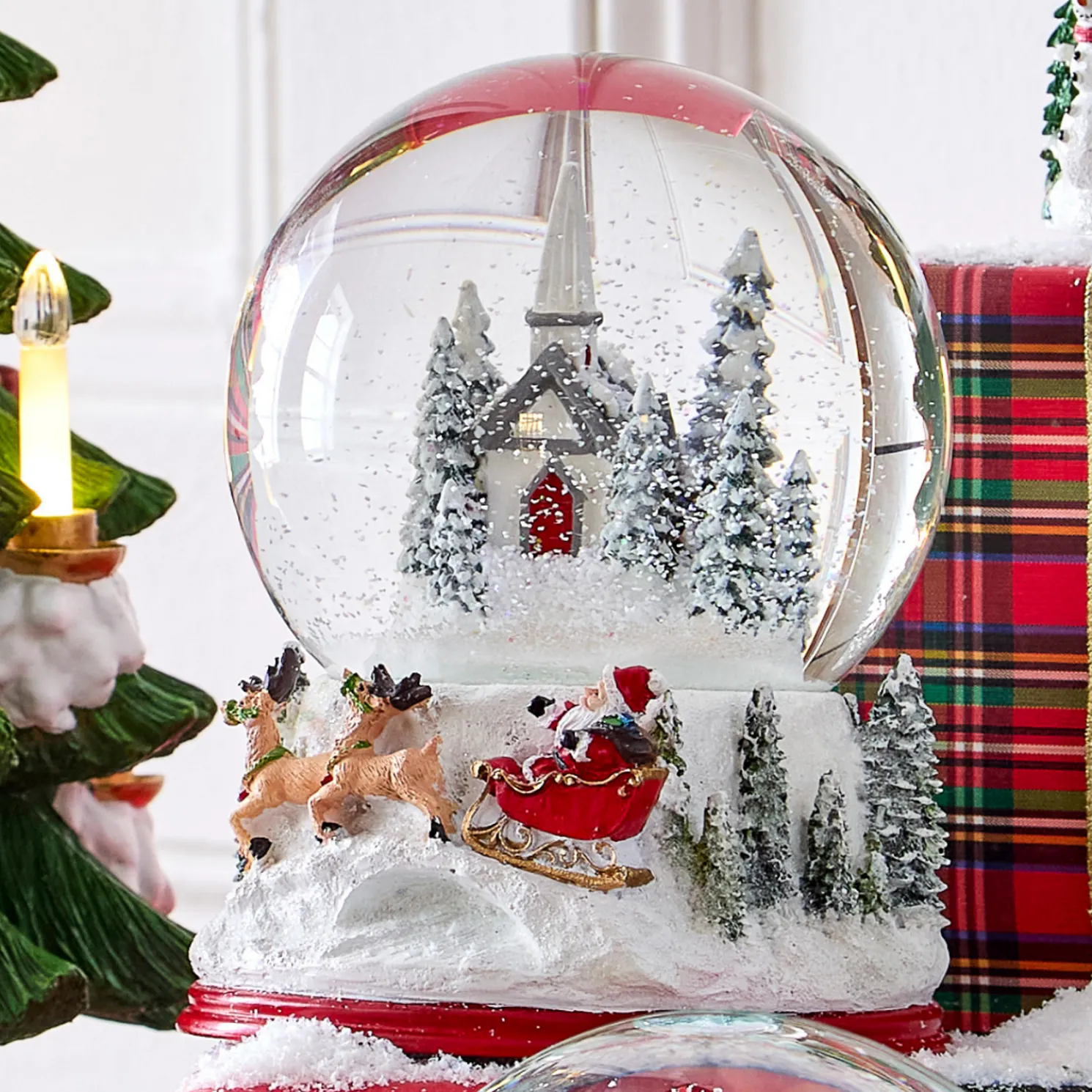 Raz 6.5" Church and Santa Christmas Water Snow Globe Decoration 4516289