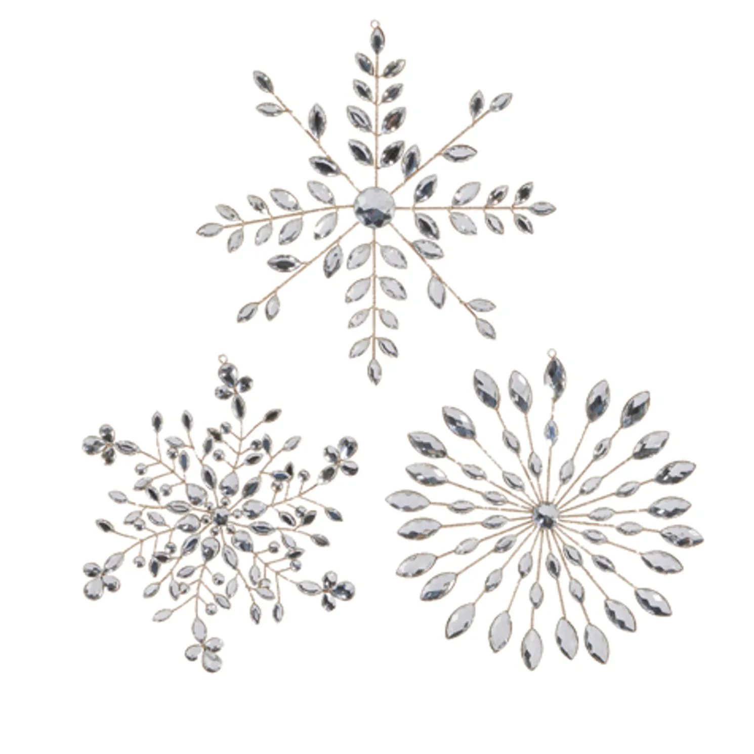 Raz 10.5" Clear Jeweled Snowflake Christmas Ornament Set of 3 4513578