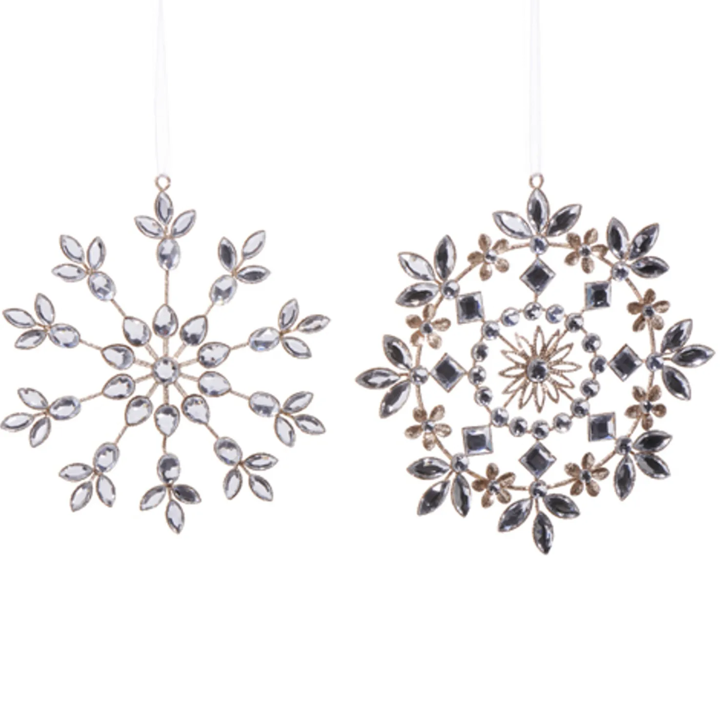 Raz 6.5" Clear Jeweled Snowflake Ornament Set of 2 4513579