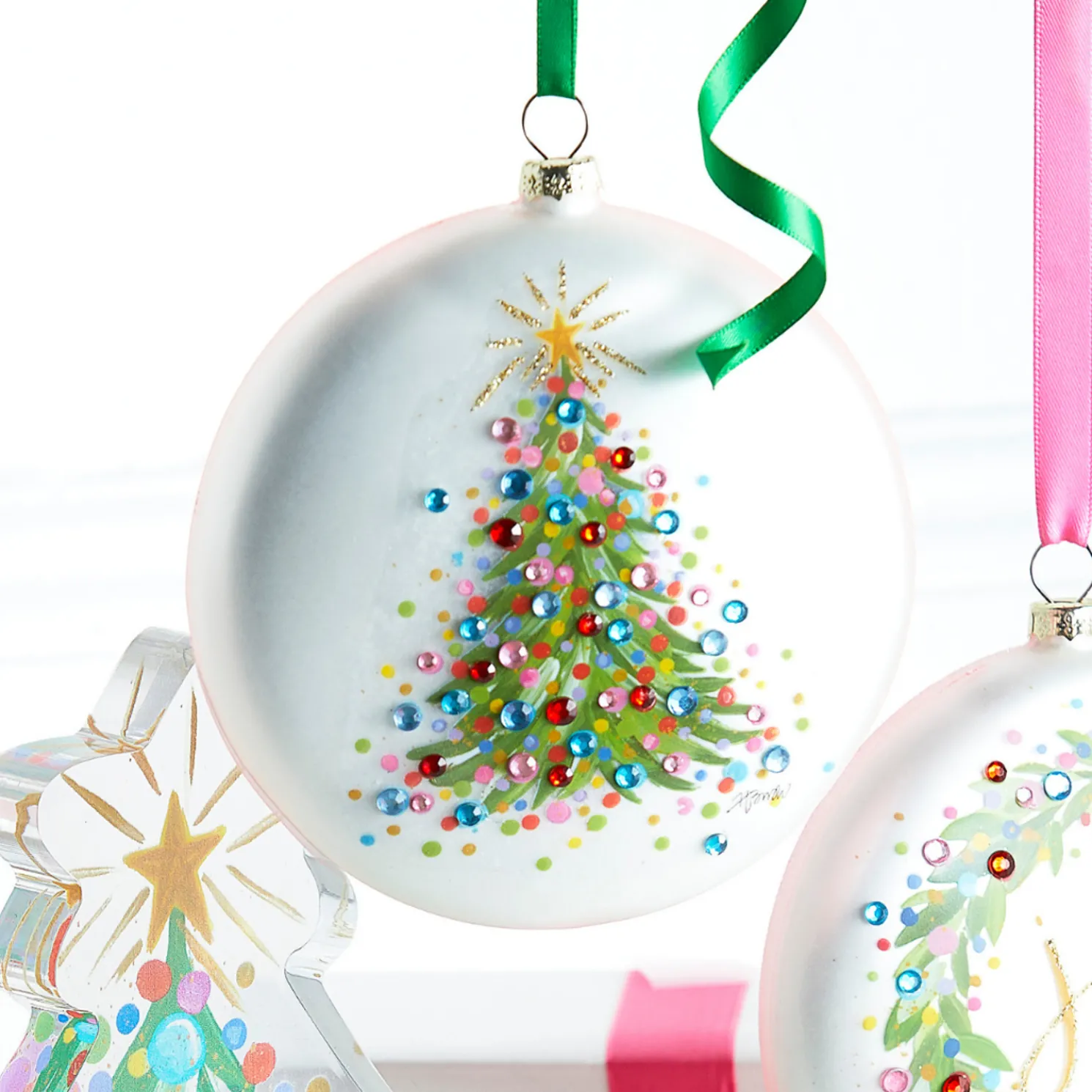 Raz 5" Confetti Tree Disc Glass Christmas Ornament 4524995
