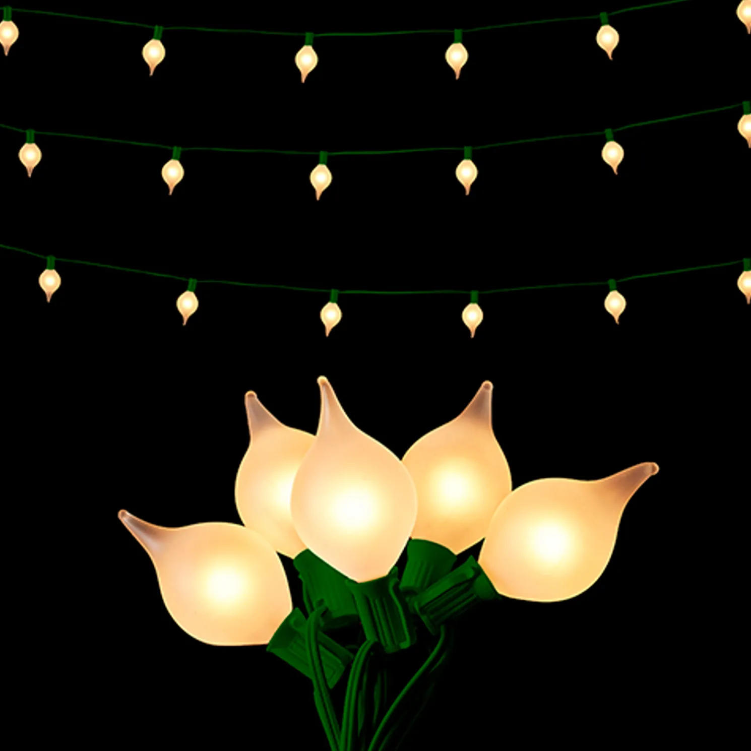 Raz 14' Connectable Matte Kismet String Matte White Lights on Green Wire L4237004