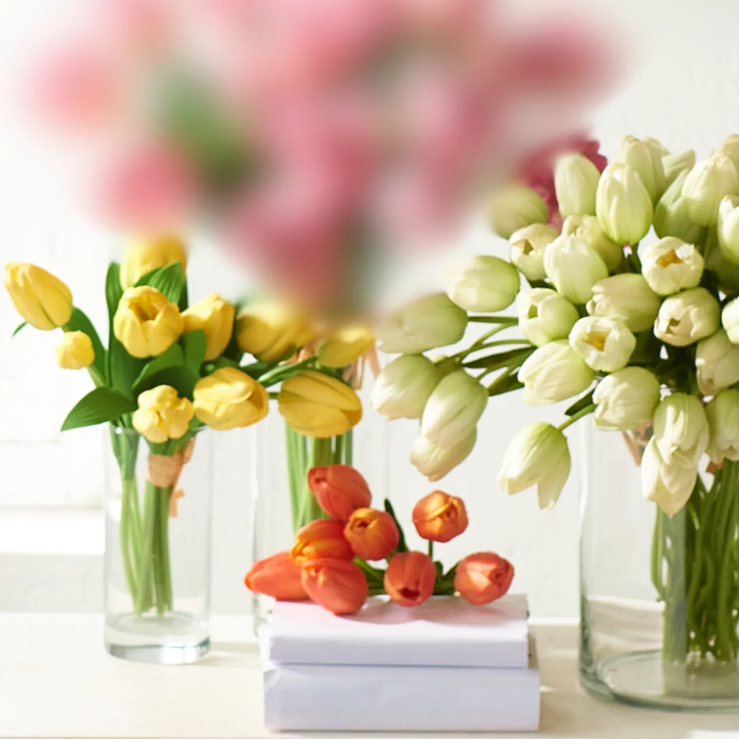 Raz 12" Coral, Yellow, or White Real Touch Tulip Bundle