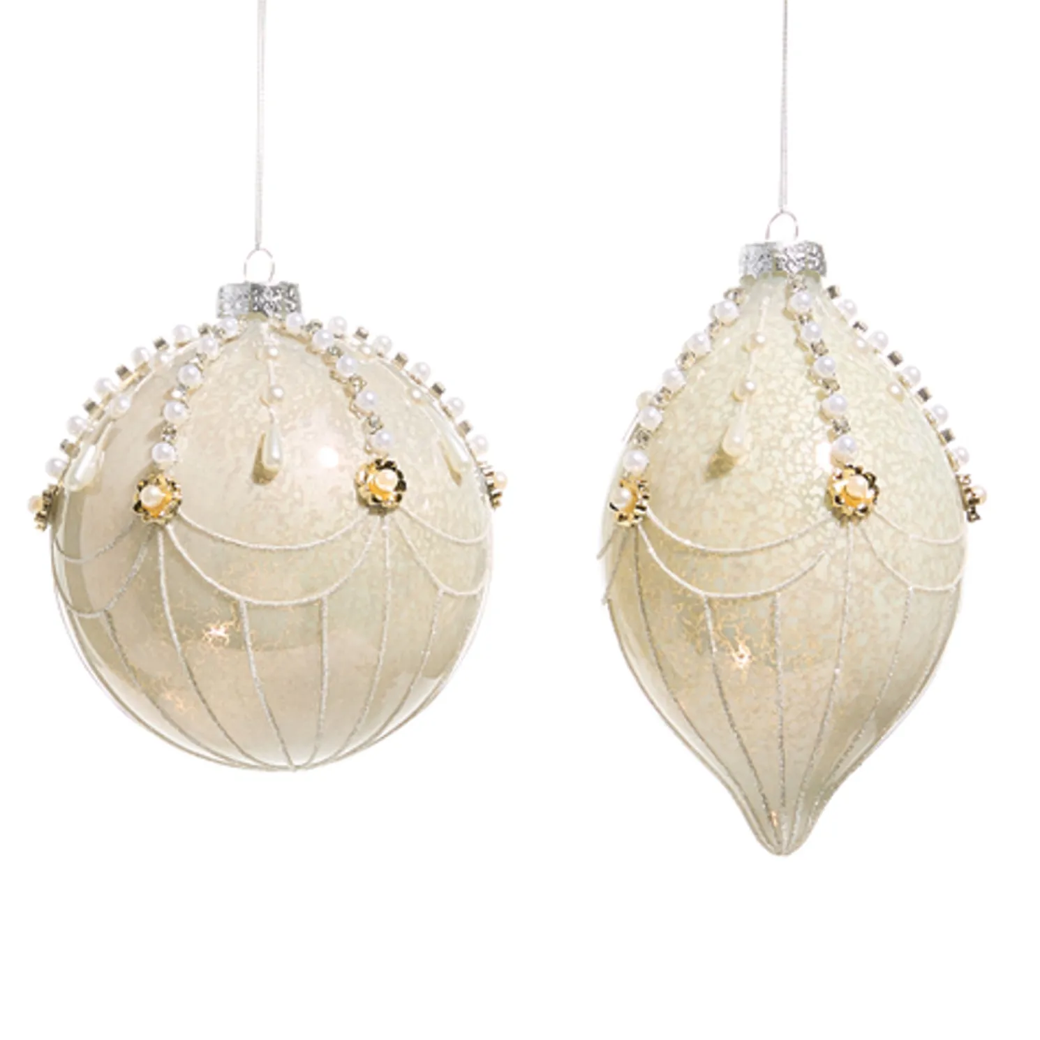 Raz 5" Cream and Pearl Fairground Glass Christmas Ornament 4524992