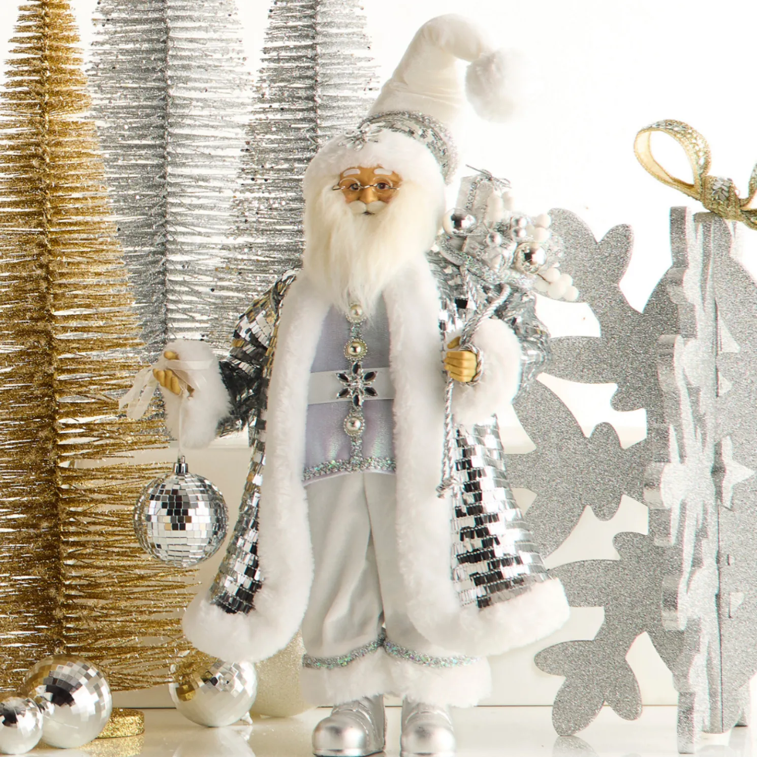 Raz 18" Disco Silver Santa Christmas Figure 4515538
