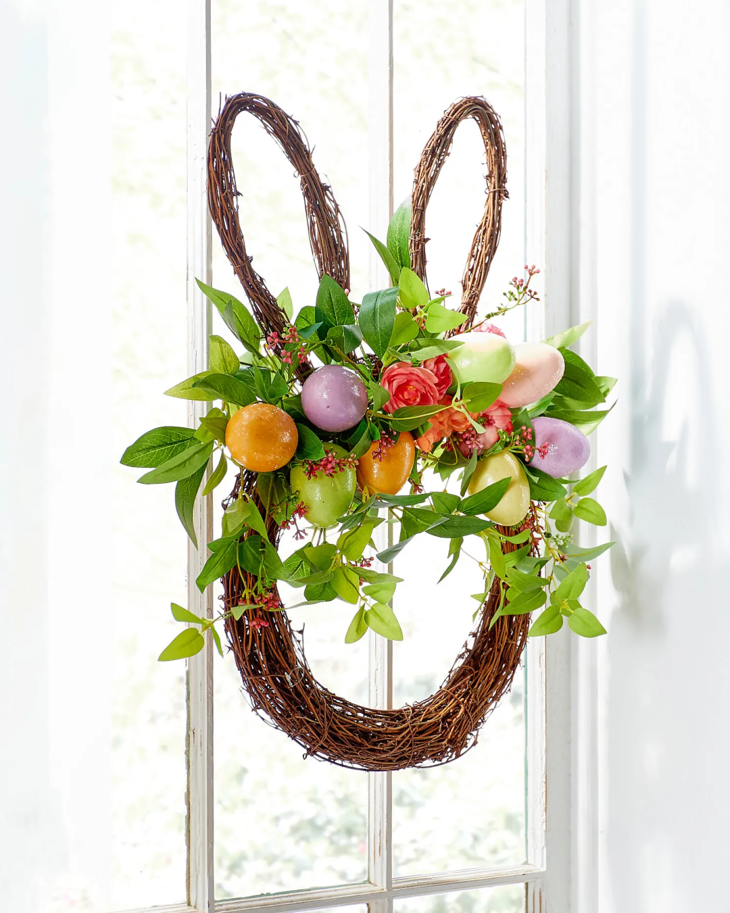 Raz 23" Easter Bunny Head Wreath with Flowers and Eggs W4506618