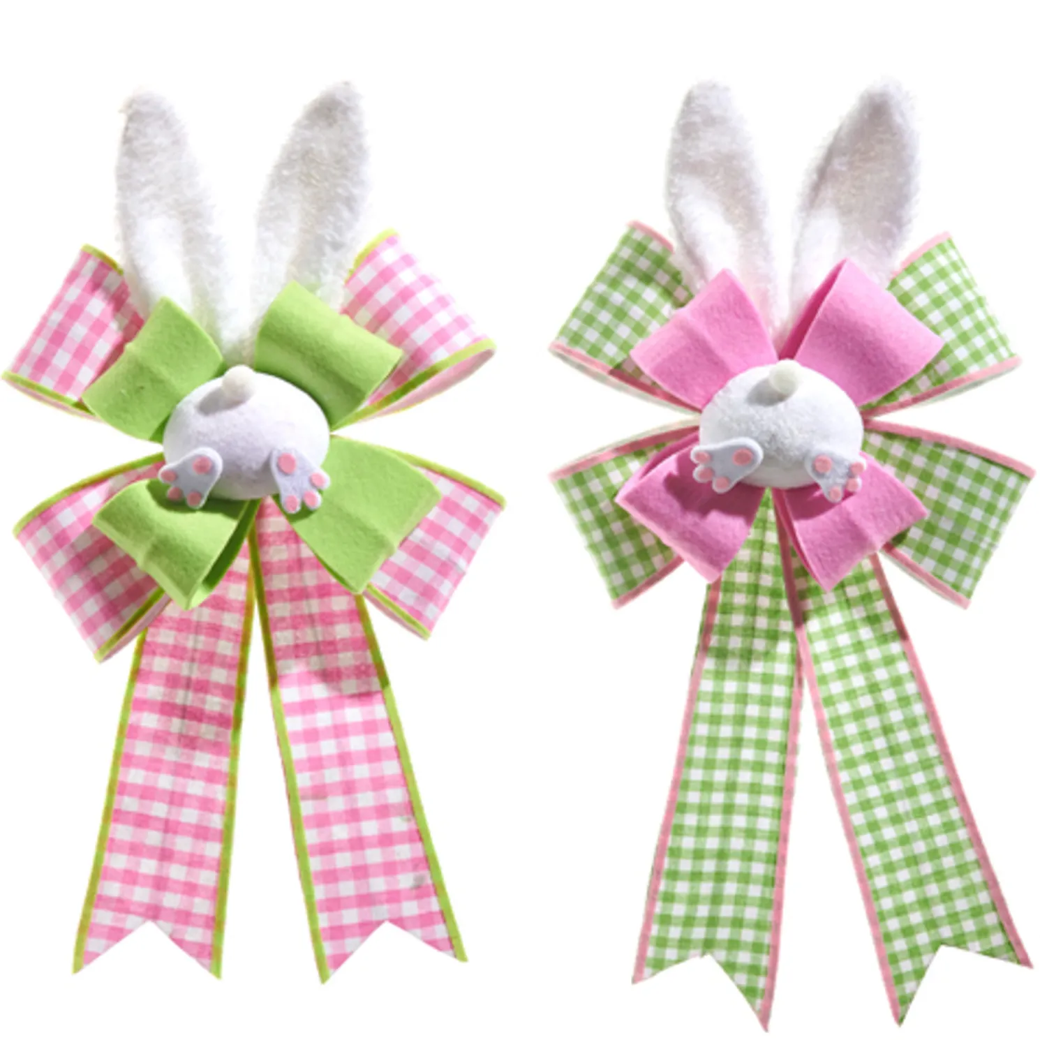 Raz 19" Easter Bunny Butt Checkered Bows 4506645