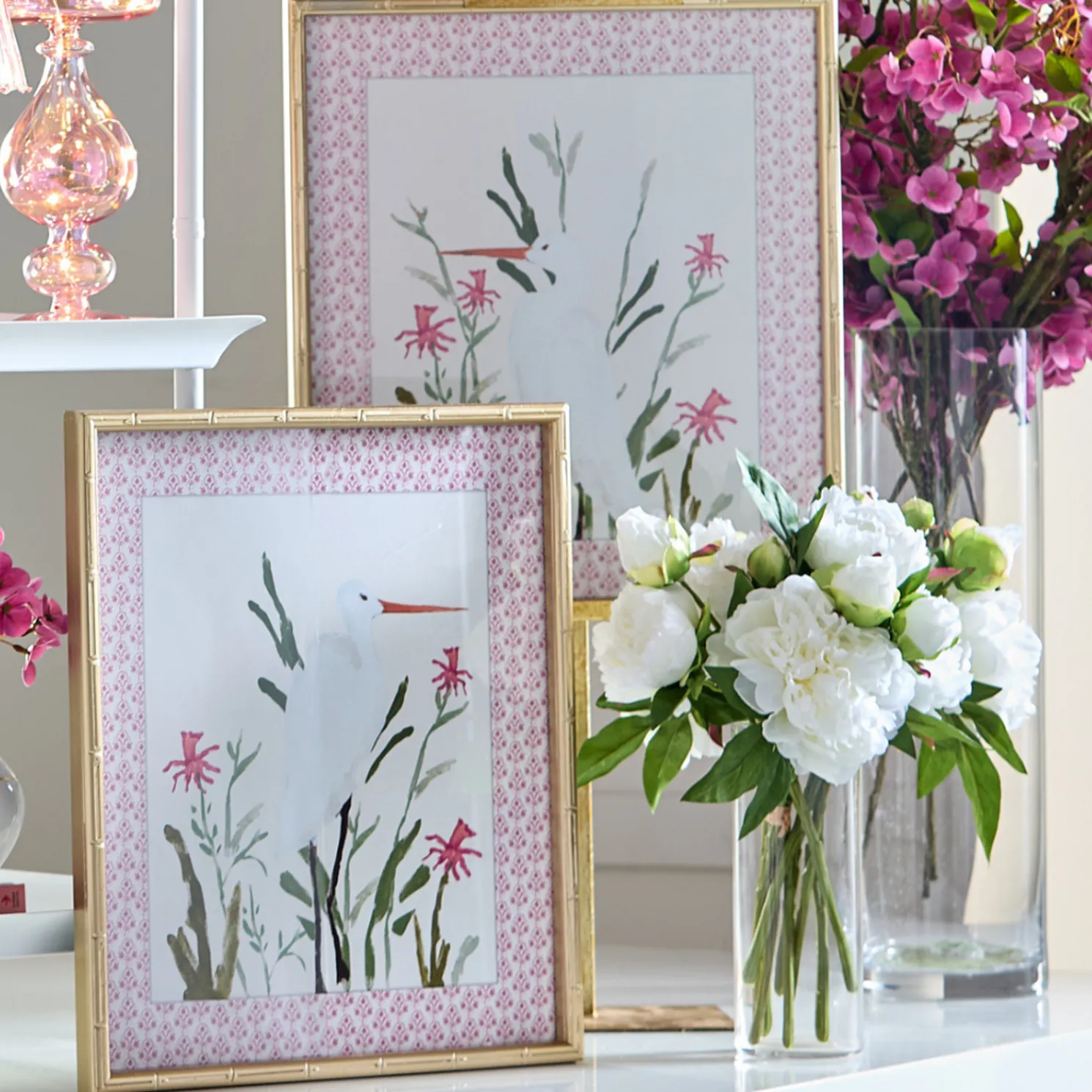 Raz 18" Egret in Gold Floral Framed Wall Art Set of 2 4544516