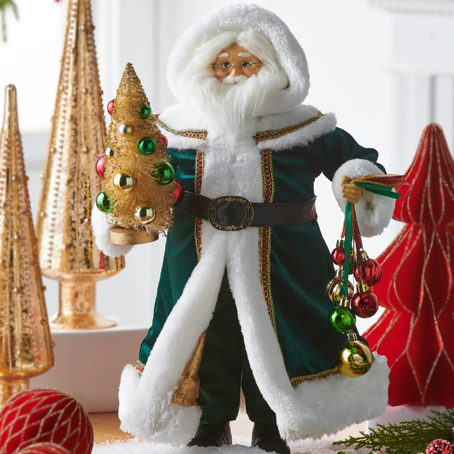 Raz 18" Elegant Green Christmastime Santa Figure 4515533