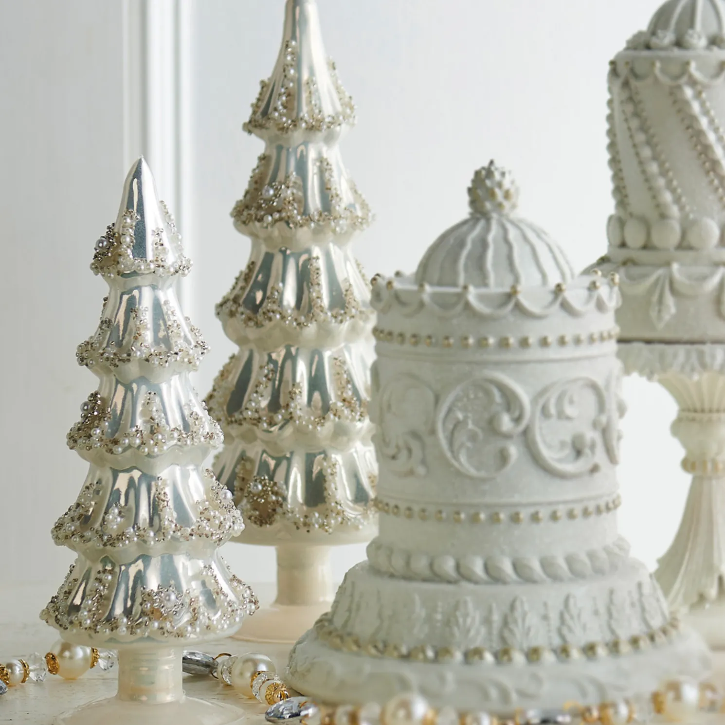 Raz 12" Embellished Pearlized Trees Glass Christmas Decoration 4523006