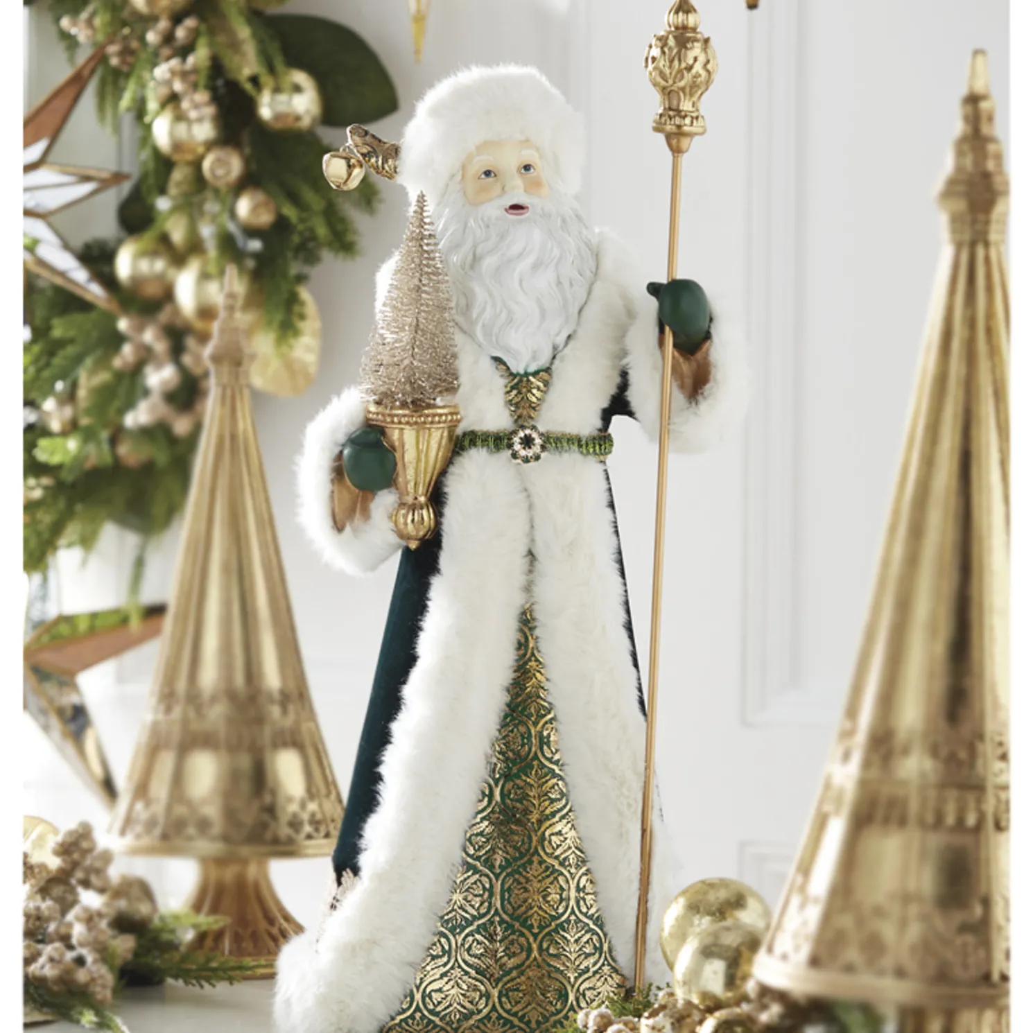 Raz 22.25" Emerald Green Santa with Staff Christmas Decoration 4210227