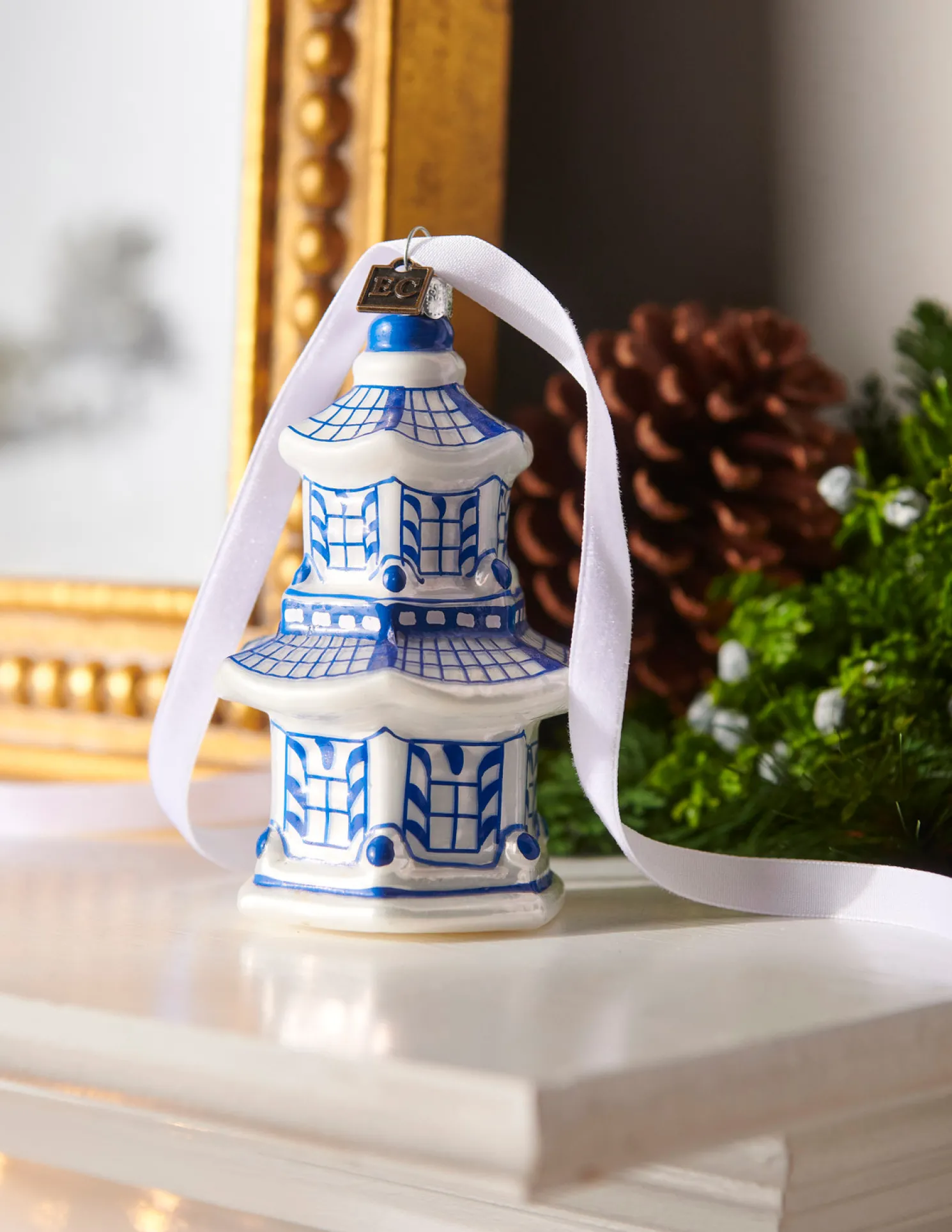 Raz 4.25" Eric Cortina Delft Pagoda Glass Christmas Ornament 3953018