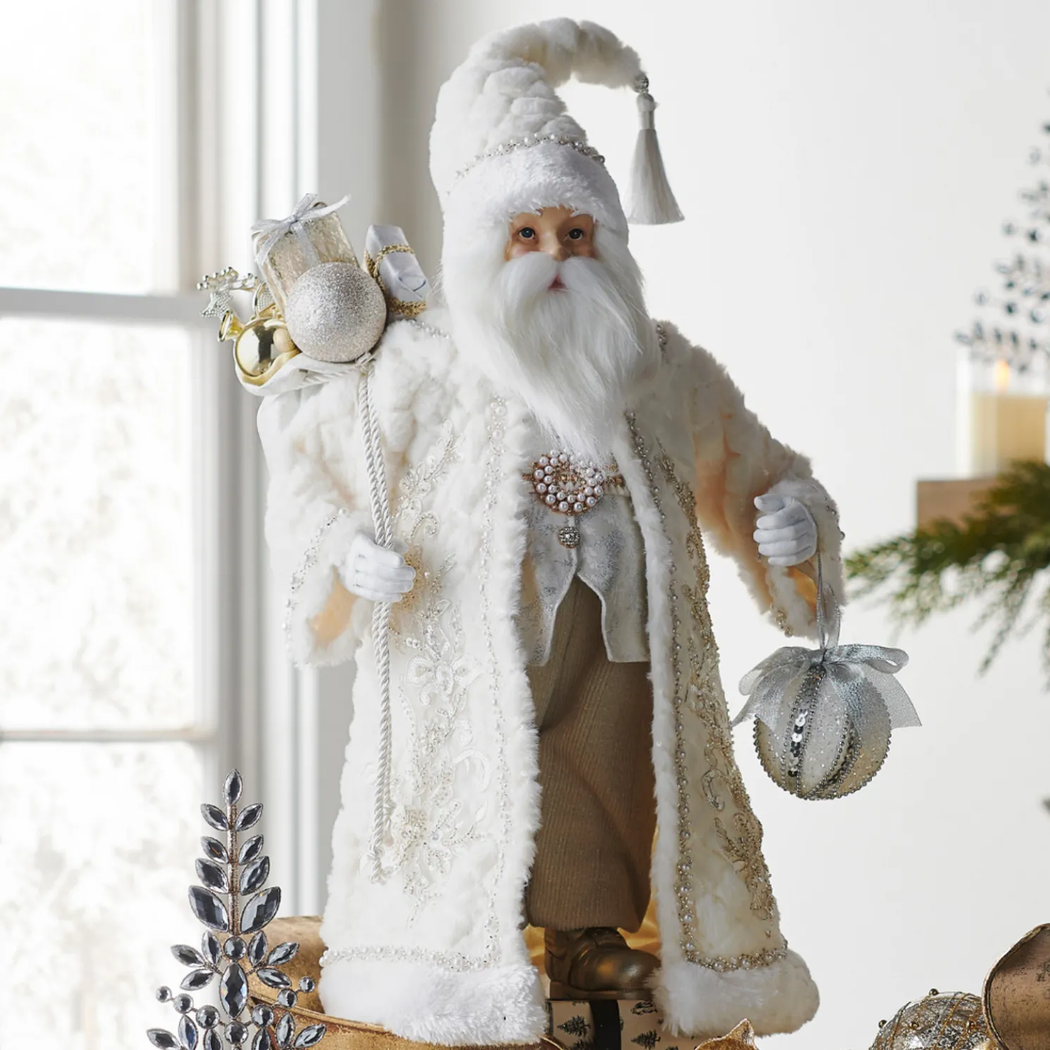 Raz 22" Father Christmas with White Fur Coat Christmas Figure 4510479