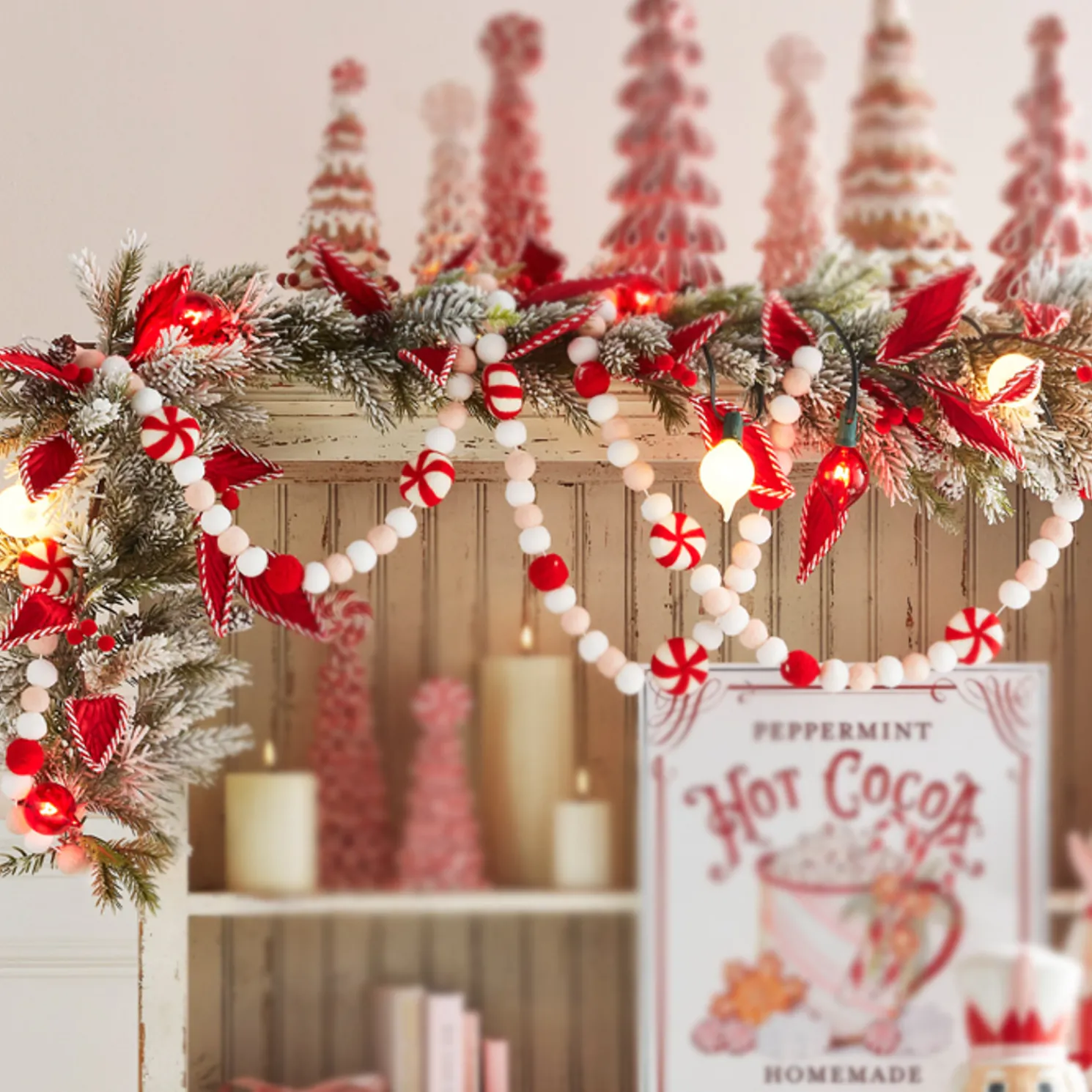 Raz 6' Felt Peppermint Pink, White and Red Christmas Tree Garland G4316077