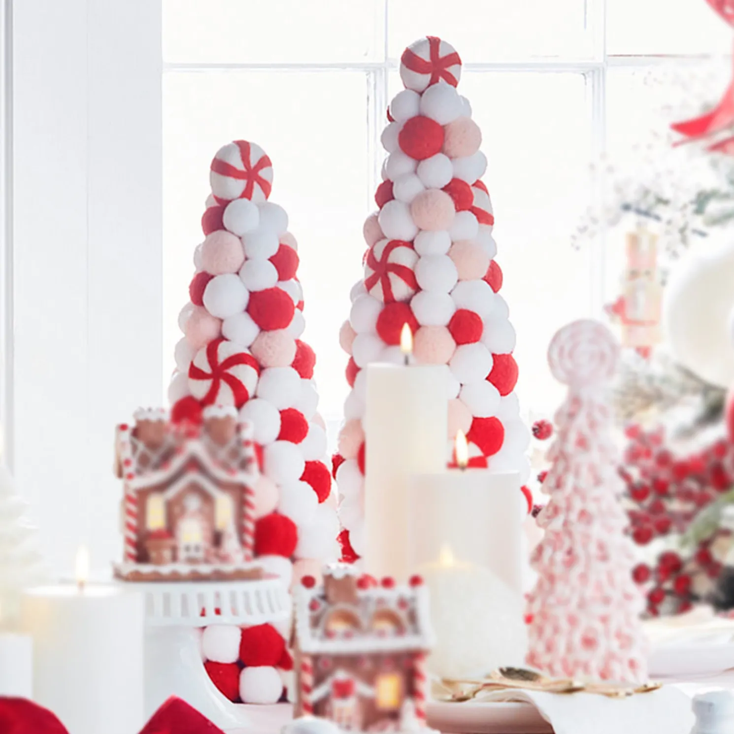 Raz 17.75" Felt Pink Peppermint Christmas Tree Figures 4316147