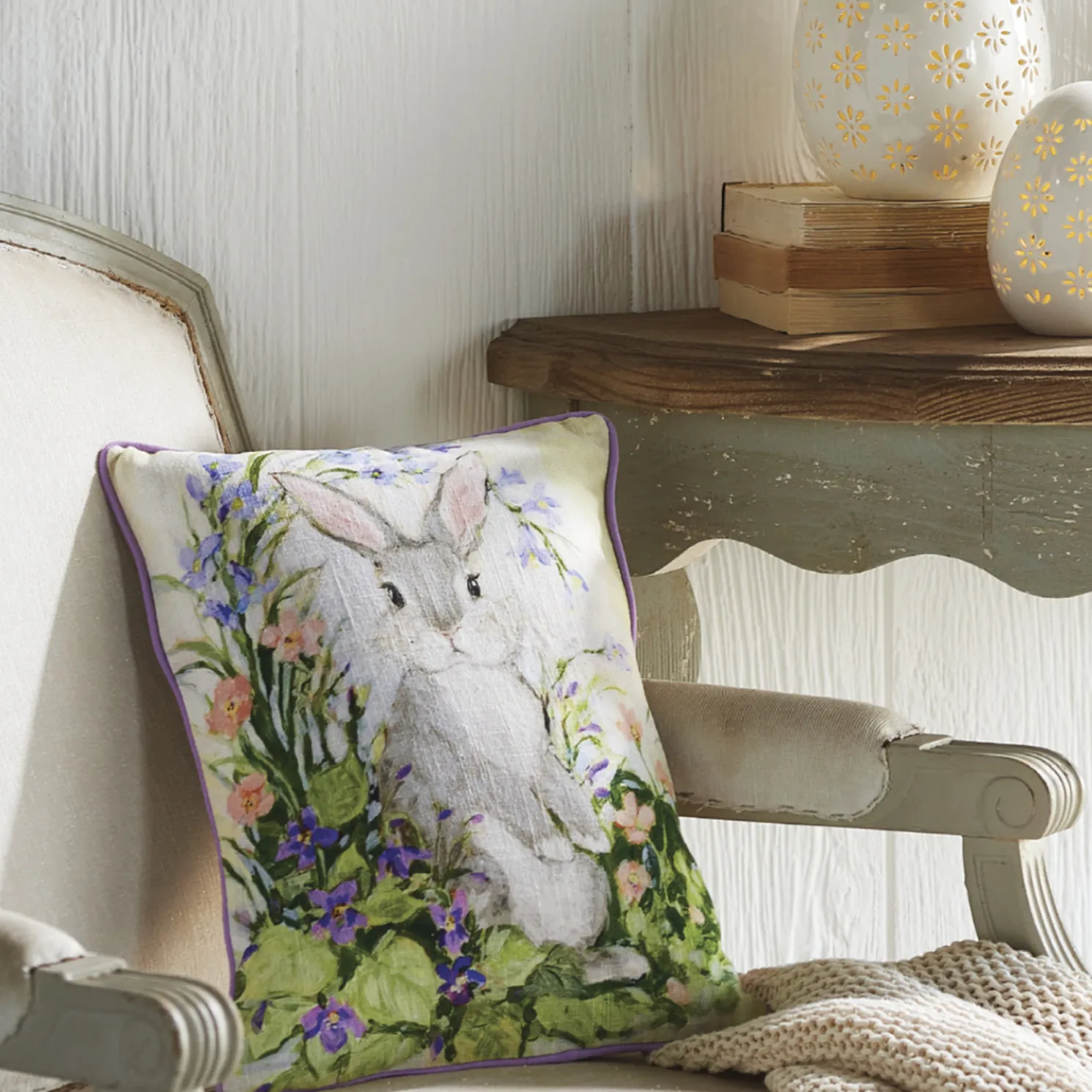 Raz 16" Field of Flowers Easter Bunny Pillow 4345502