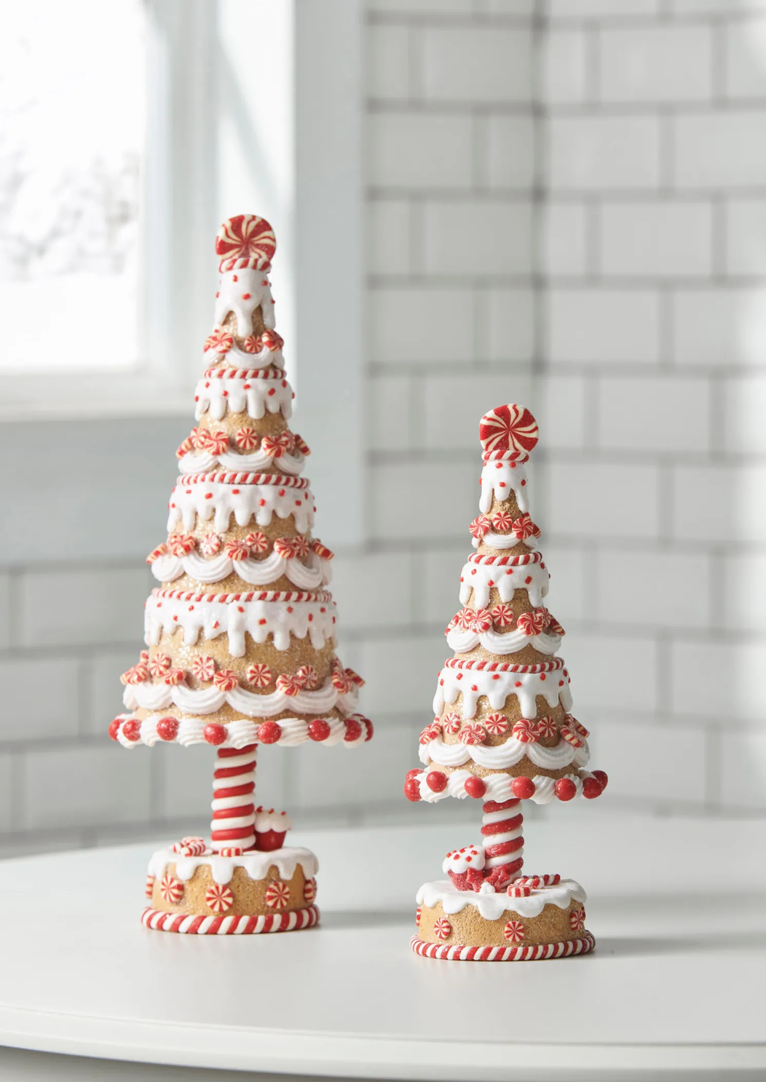 Raz 15" Gingerbread and Peppermint Trees Set of 2 4316092