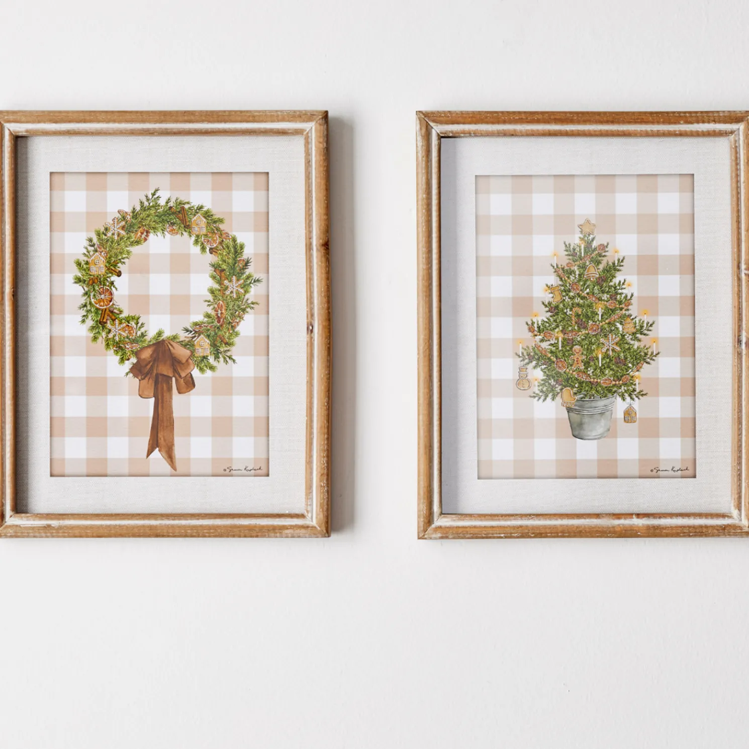 Raz 12" Gingerbread Gingham Greenery Framed Print Set of 2 Christmas Decoration 4444547