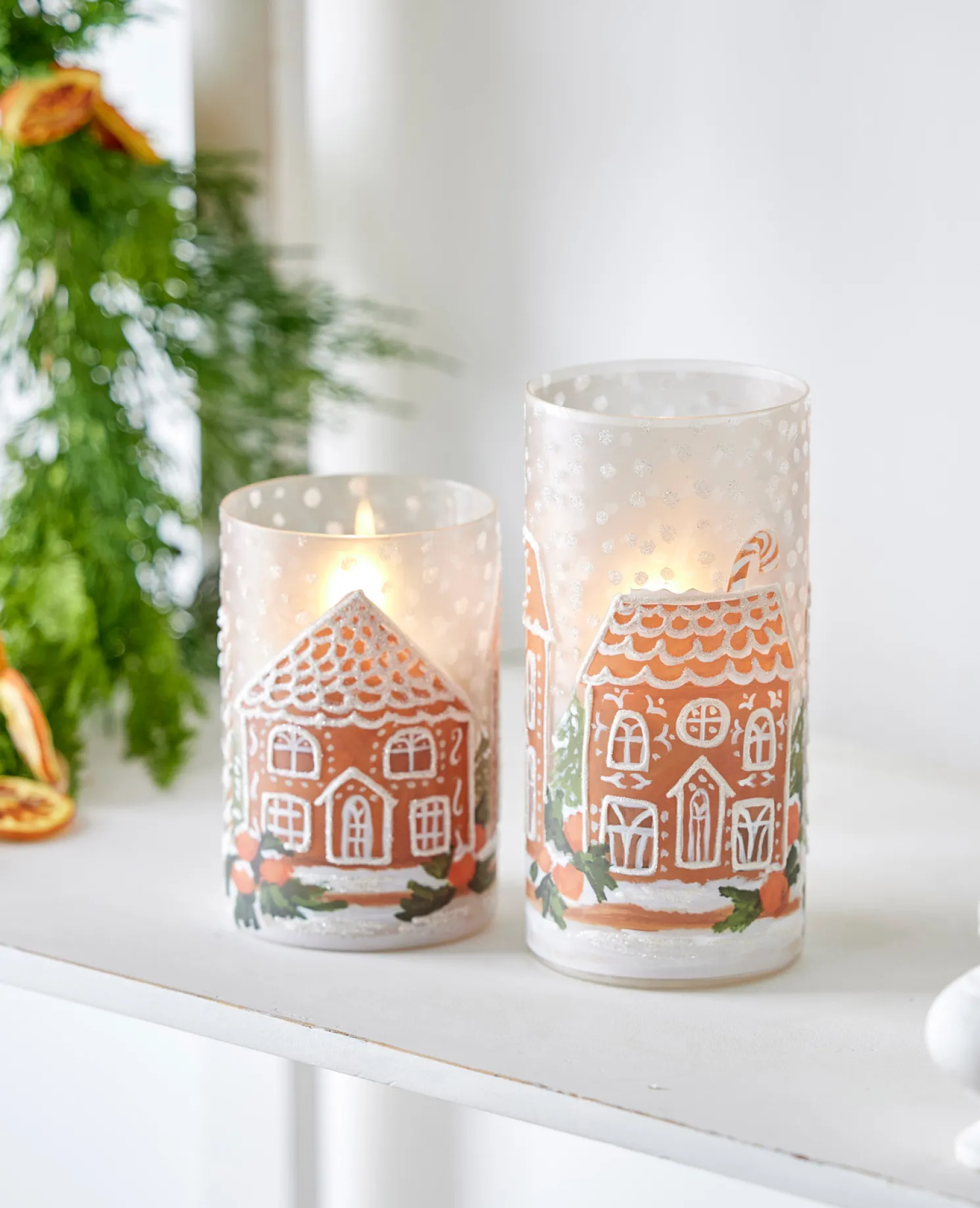 Raz 8" Gingerbread House Glass Christmas Containers or Candle Holders 4424539