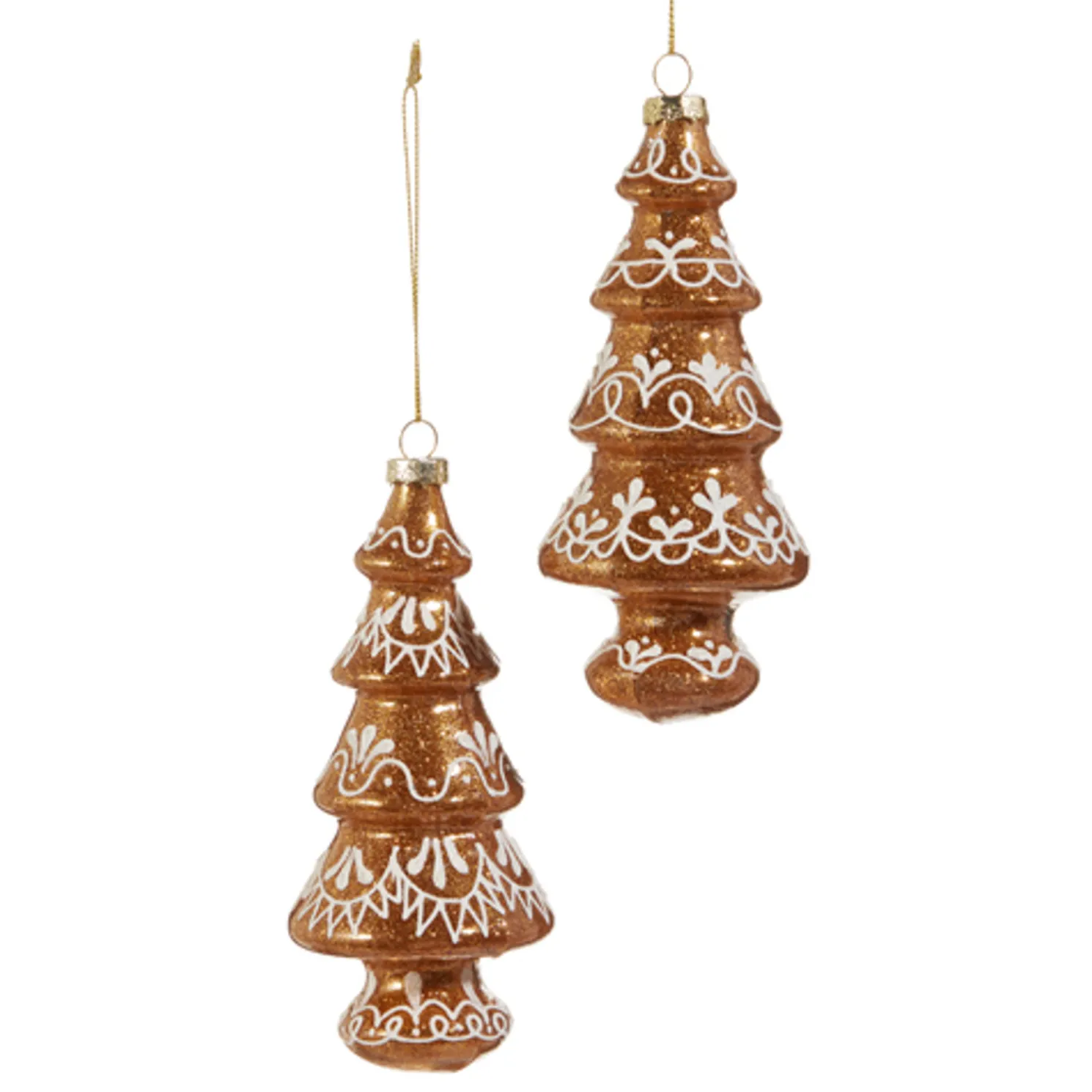 Raz 6" Glitter Gingerbread Tree Glass Christmas Ornaments Set of 2 4520046