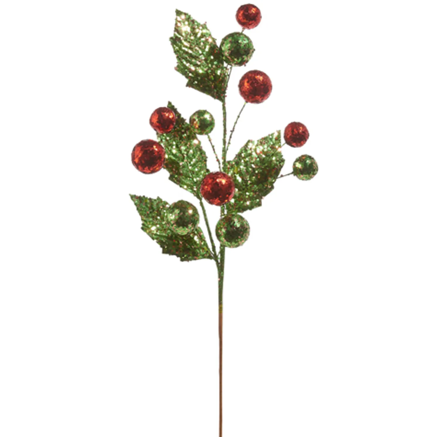 Raz 23" Glittered Holly and Ornament Christmas Tree Spray F4406673