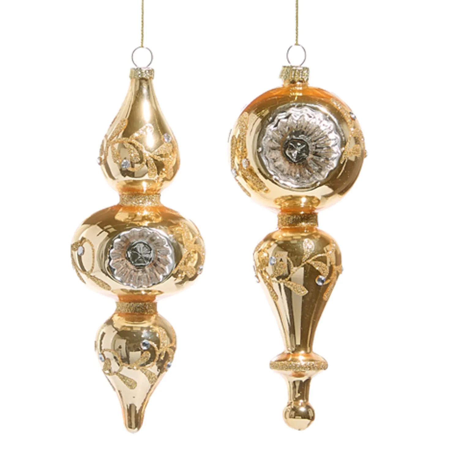 Raz 7.25" Gold and Silver Finial Glass Christmas Ornament 4525041