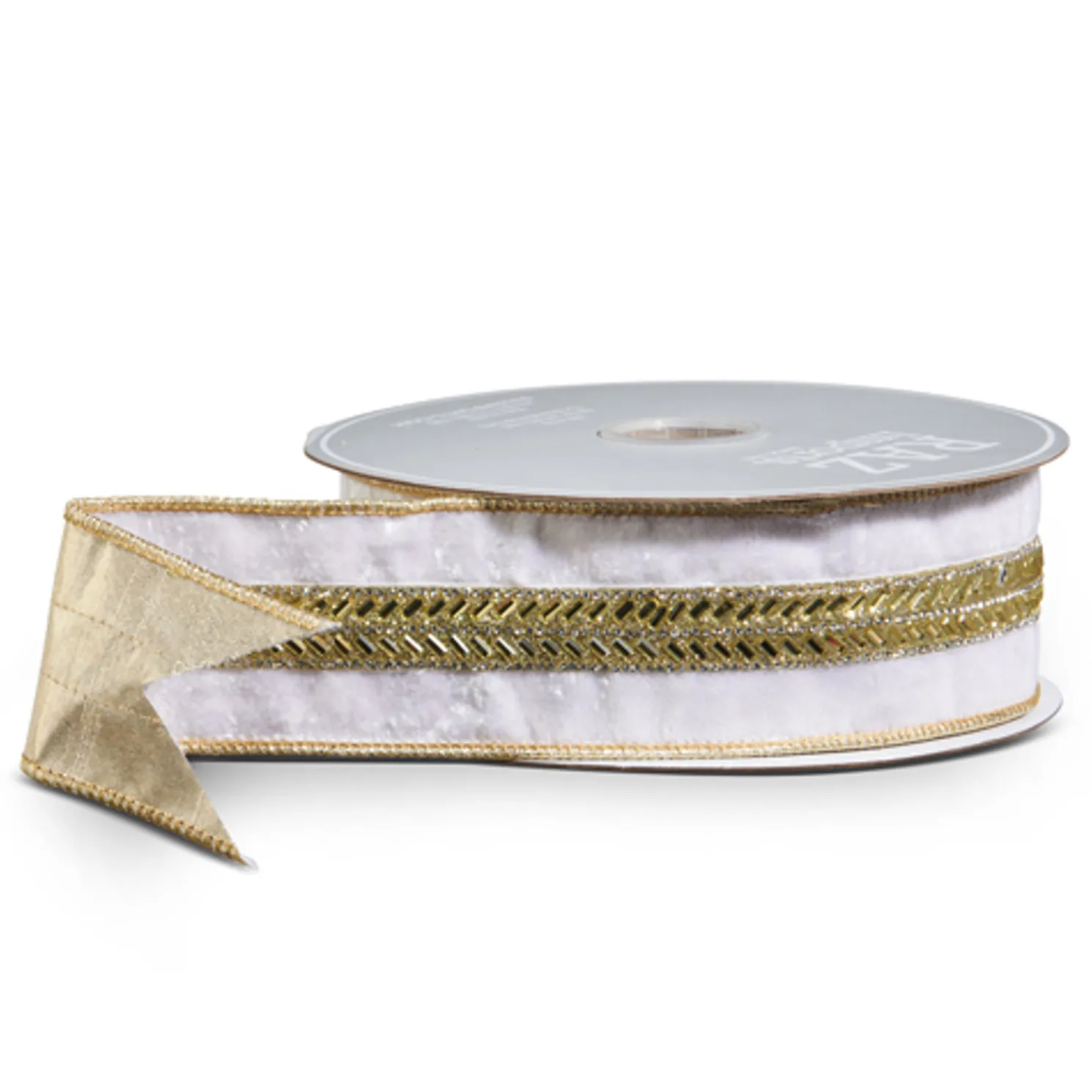 Raz 2.5" Gold and White Velvet Jeweled Wired Christmas Ribbon R4527747