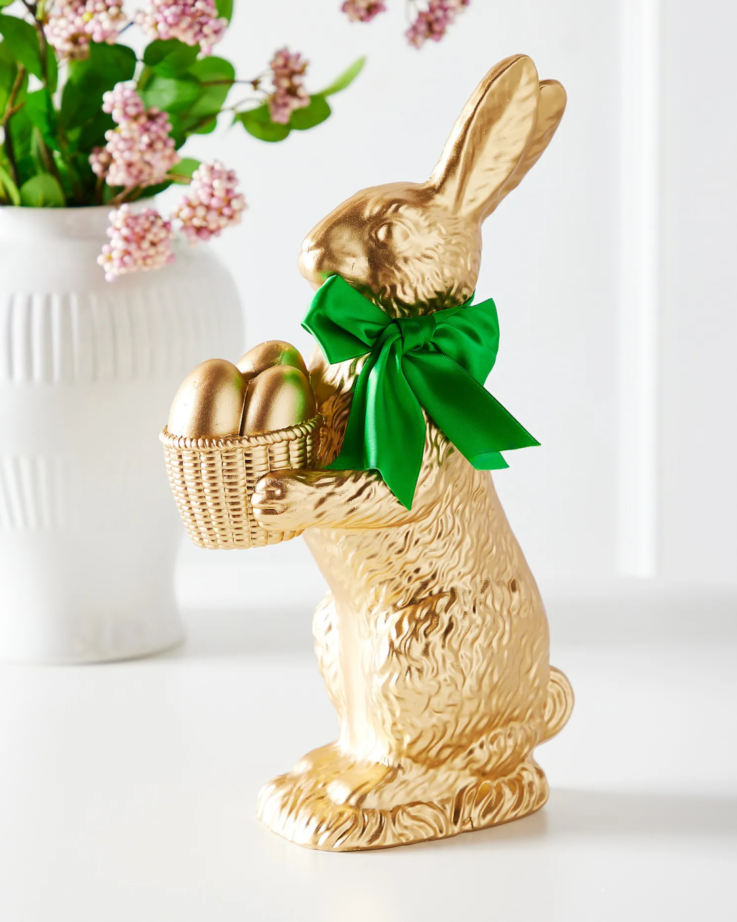 Raz 14" Gold Chocolate Bunny with Eggs Basket Figure 4510272