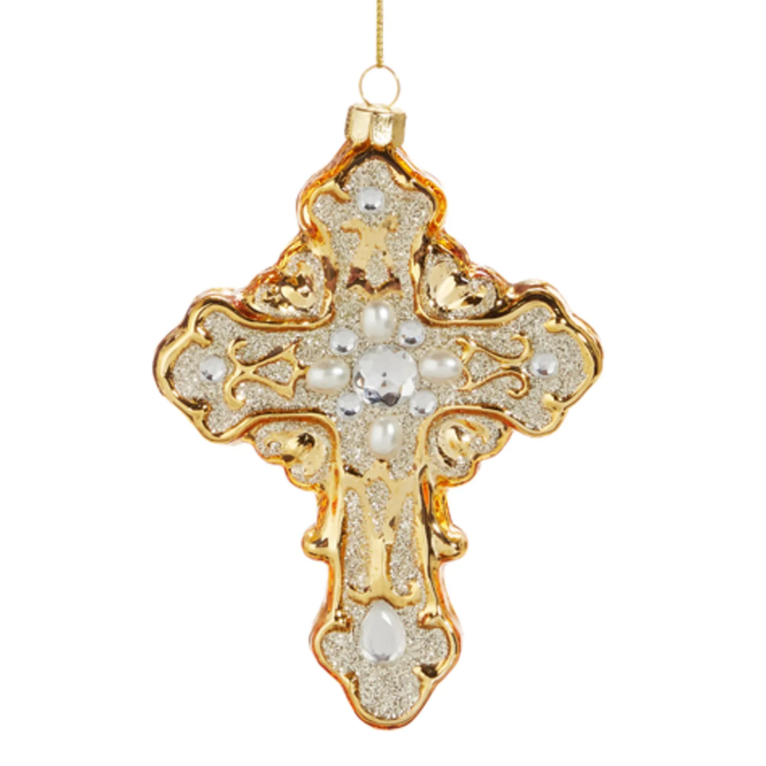 Raz 5.25" Gold Cross Glass Christmas Ornament 4552936