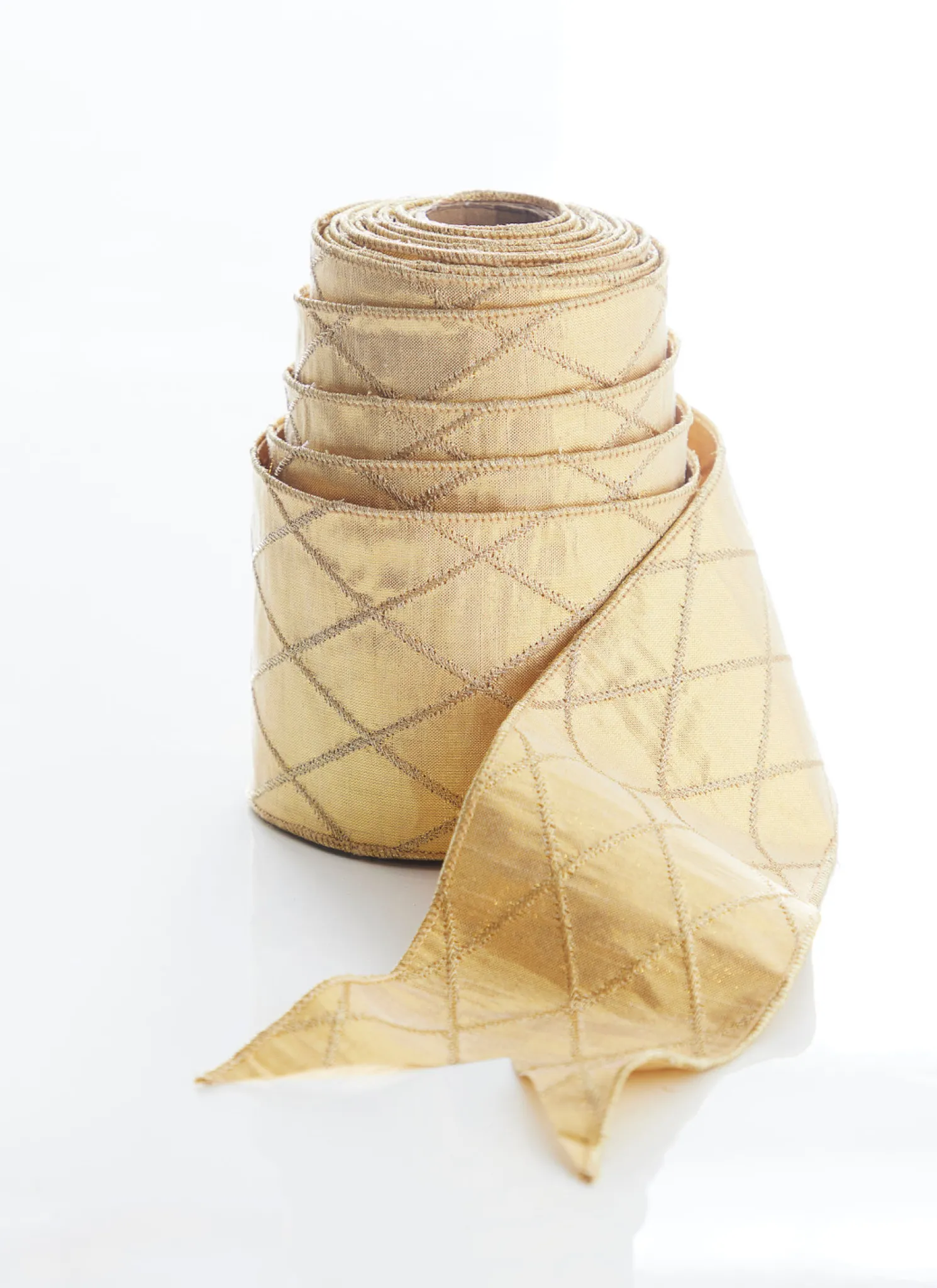 Raz 4" Gold Diamond Patterned Wired Christmas Ribbon R4371770