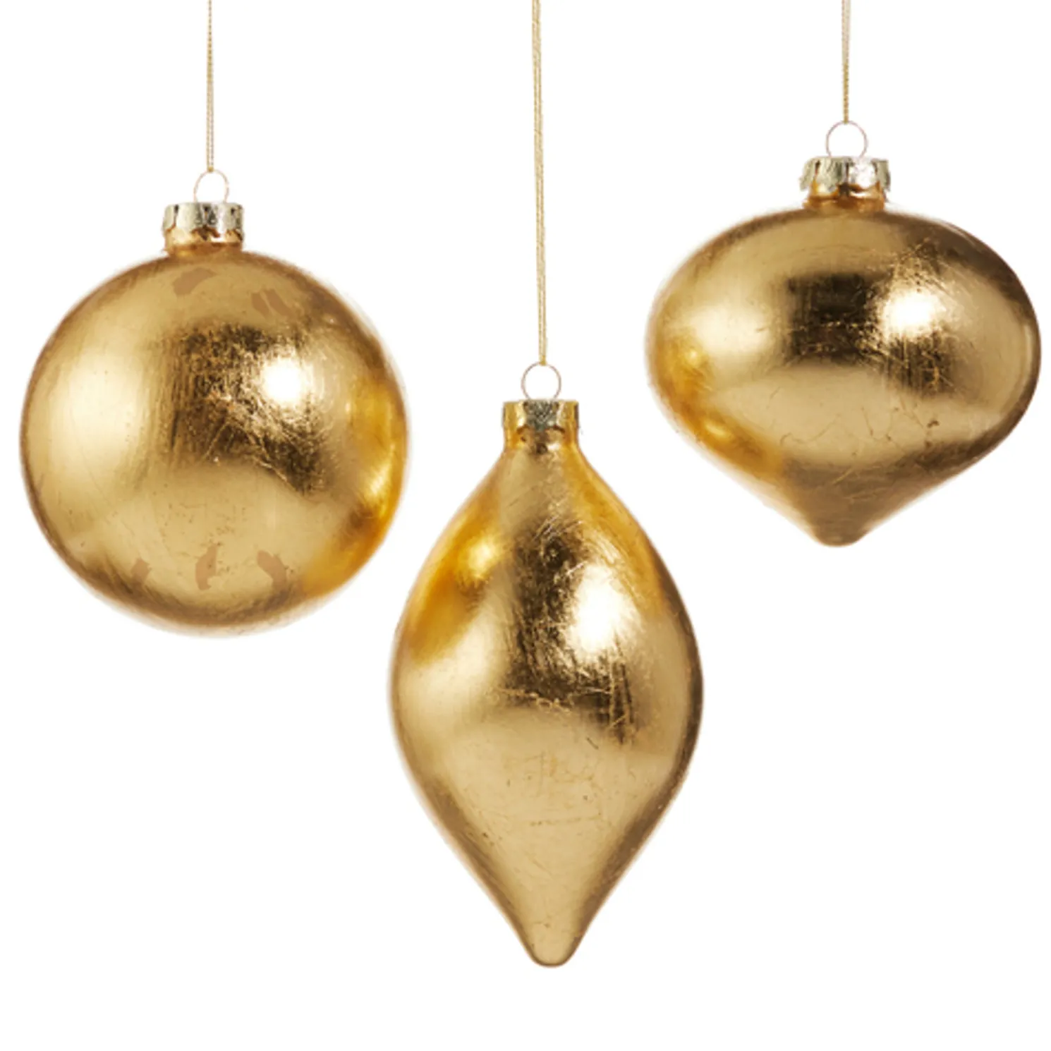 Raz 4" Gold Leaf Glass Christmas Ornaments Set of 3 4523160