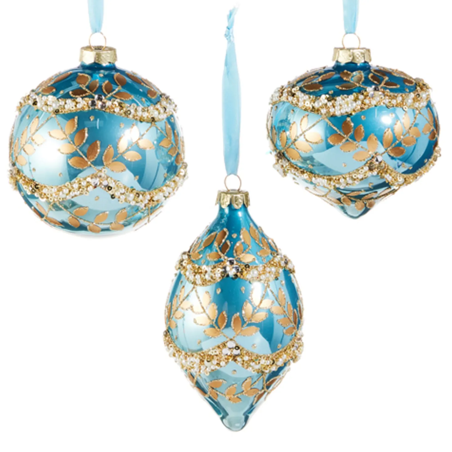 Raz 4" Gold Leaf Wrapped Blue Iridescent Glass Christmas Ornament Ornament 4523008
