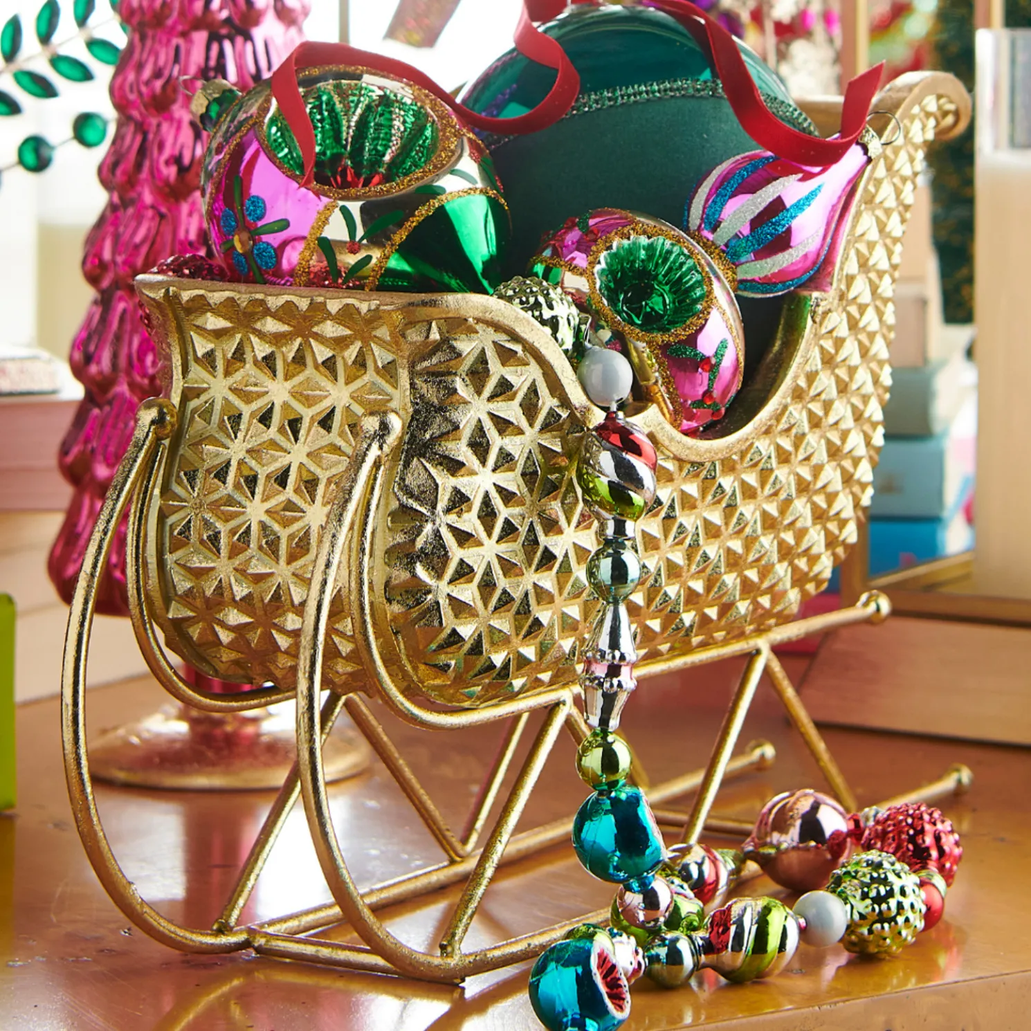 Raz 15.5" Gold Metallic Sleigh Christmas Figure 4512145