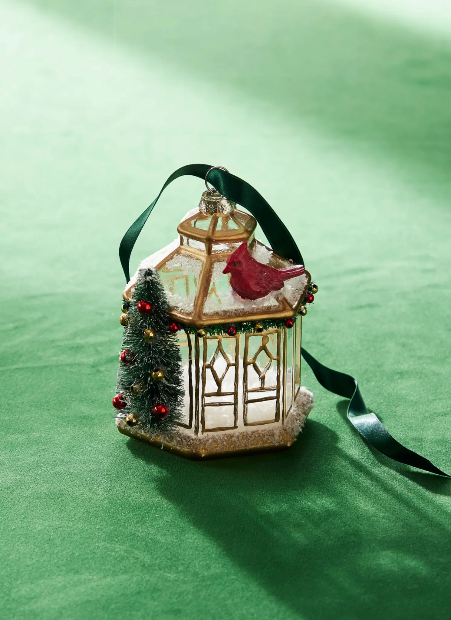 Raz 3.75" Gold Pagoda with Cardinal Glass Christmas Ornament 4324584