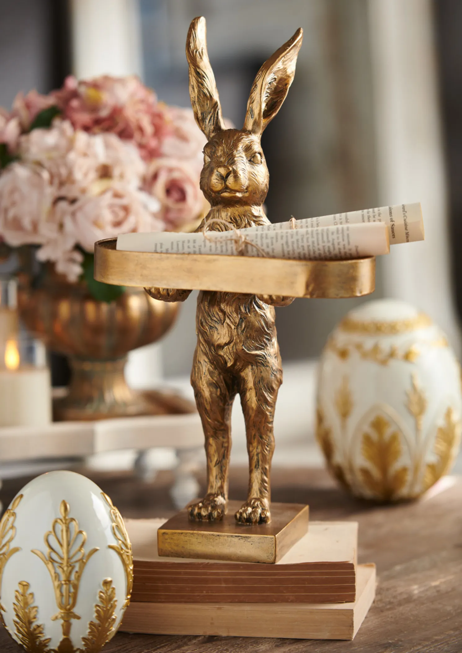 Raz 18.25" Gold Rabbit with Tray Easter Decoration 4511309