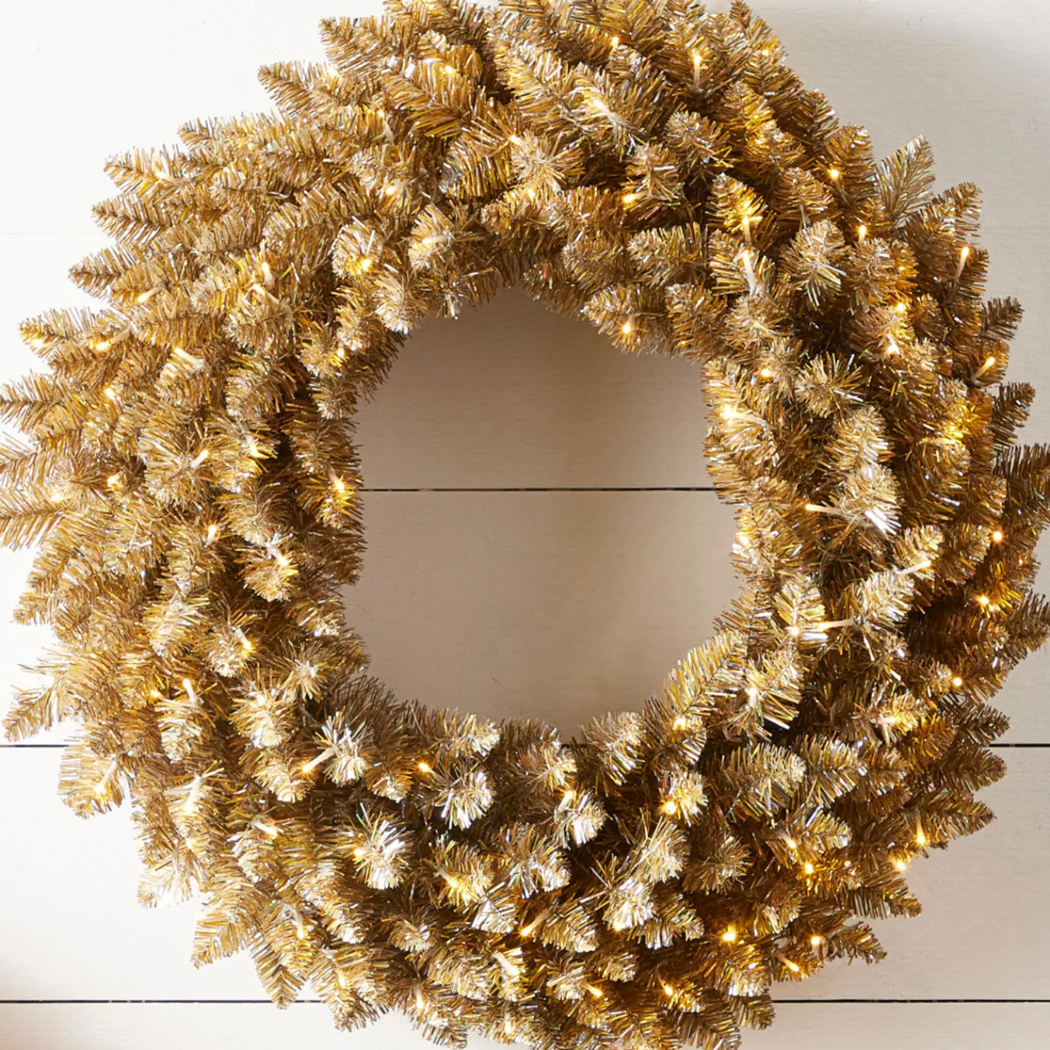 Raz 30" Gold Silver Tinsel LED Lighted Christmas Wreath W4509694