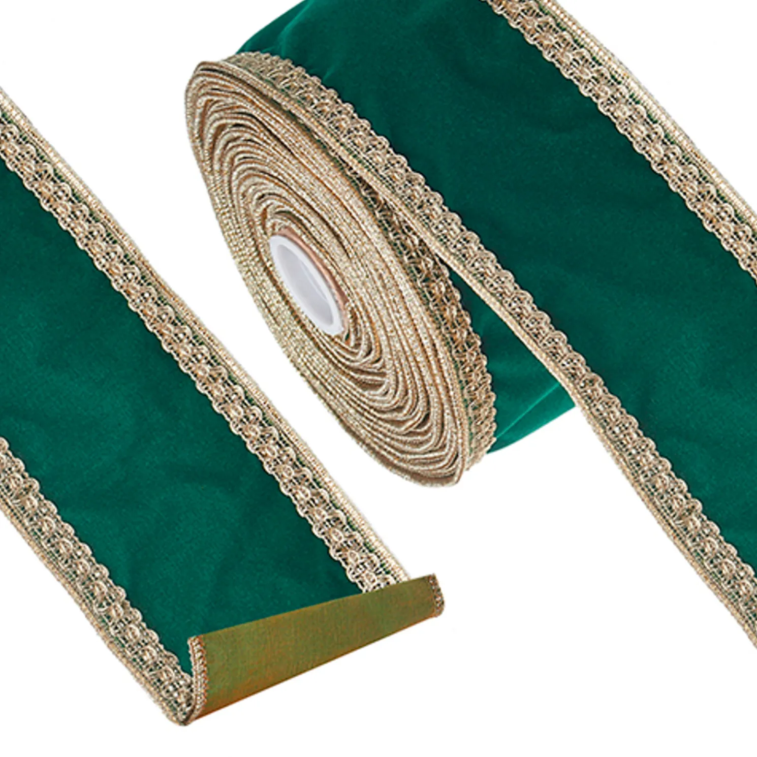 Raz 4" Green and Gold Trim Velvet Wired Christmas Ribbon R4227734