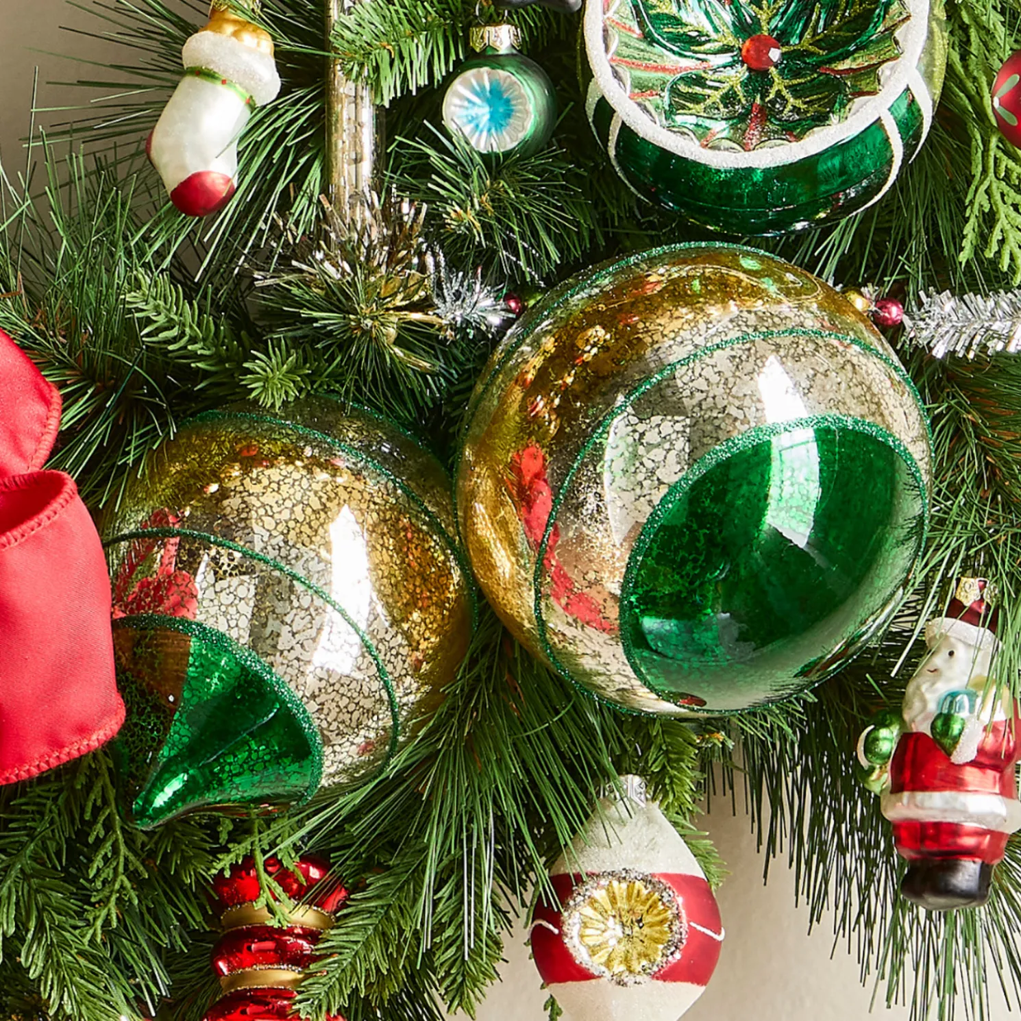 Raz 5" Green and Gold Vintage Glass Christmas Ornament 4524918