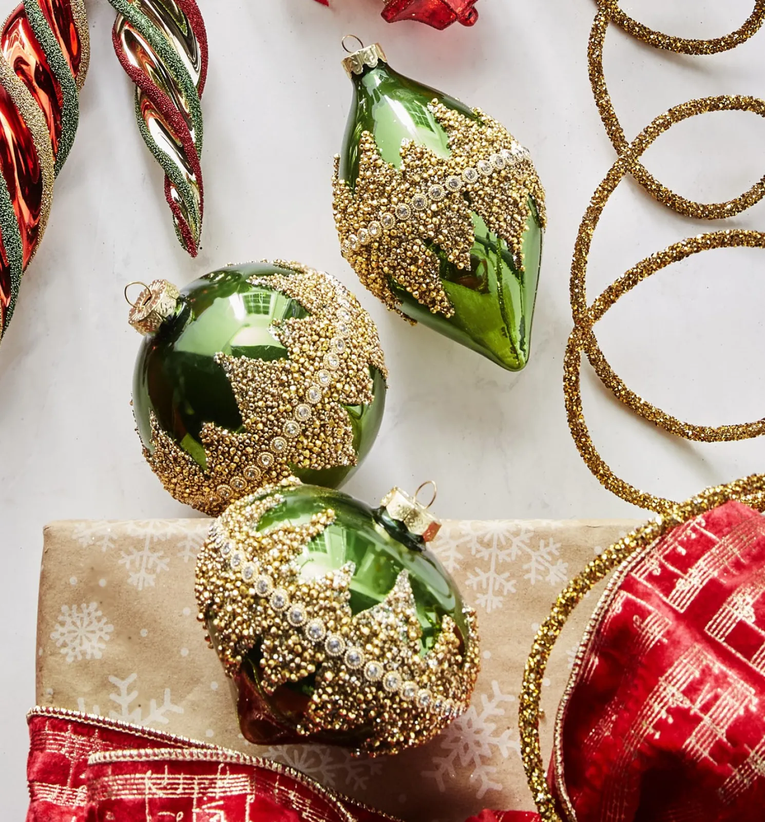 Raz 4" Green Beaded Glass Christmas Ornament 4322800