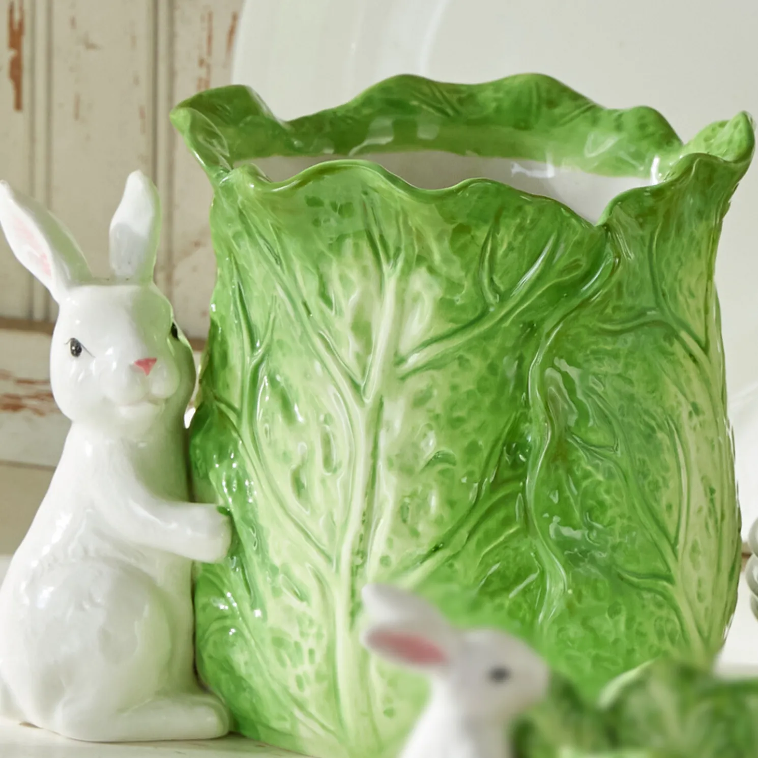 Raz 9" Green Cabbage Vase with Bunny Easter Decoration 4411108