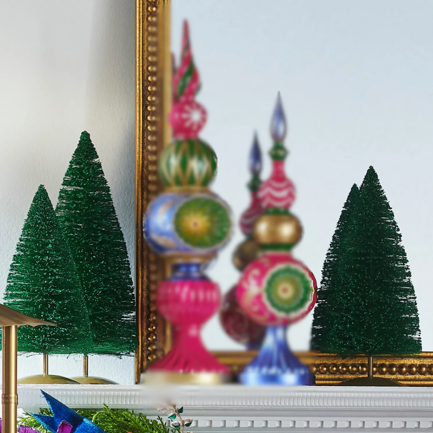 Raz 14" Green Glittered Bottle Brush Tree Christmas Decoration 4546026