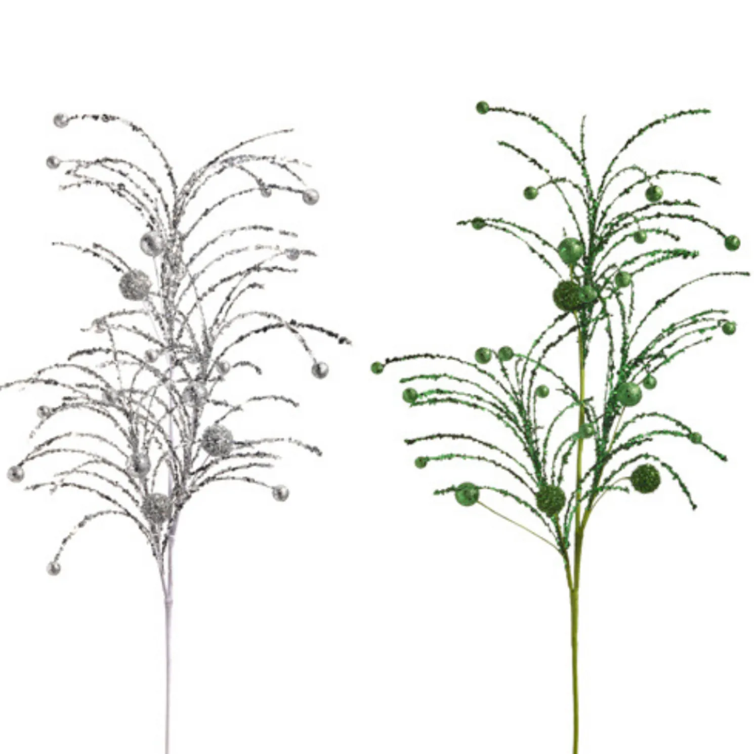 Raz 42" Green or Silver Glittered Ball Christmas Tree Spray