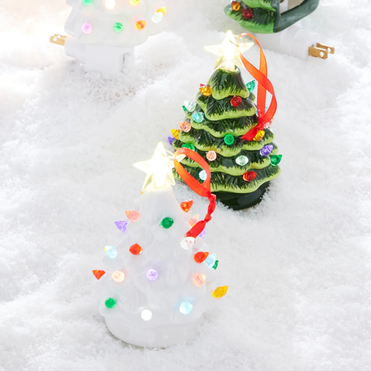 Raz 5.25" Green or White Lighted Ceramic Tree Christmas Ornament