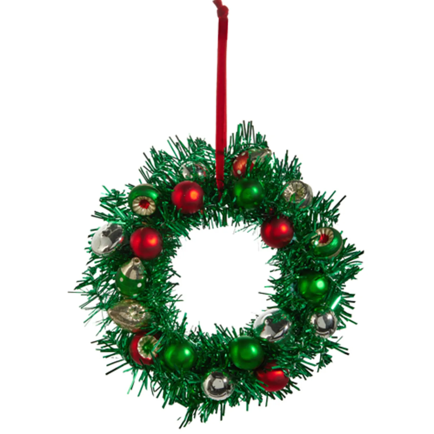 Raz 8" Green Tinsel Ball Wreath Christmas Ornament 4419054