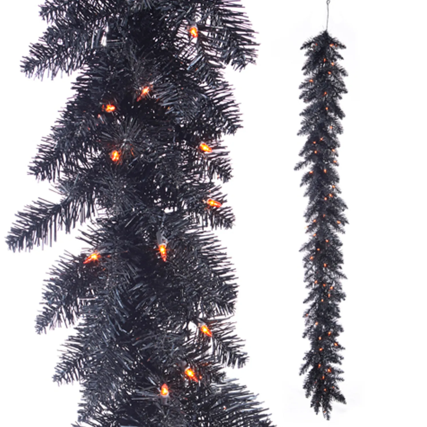 Raz 6' Halloween Black Tinsel Garland Pre-lit with Orange Lights G4352022