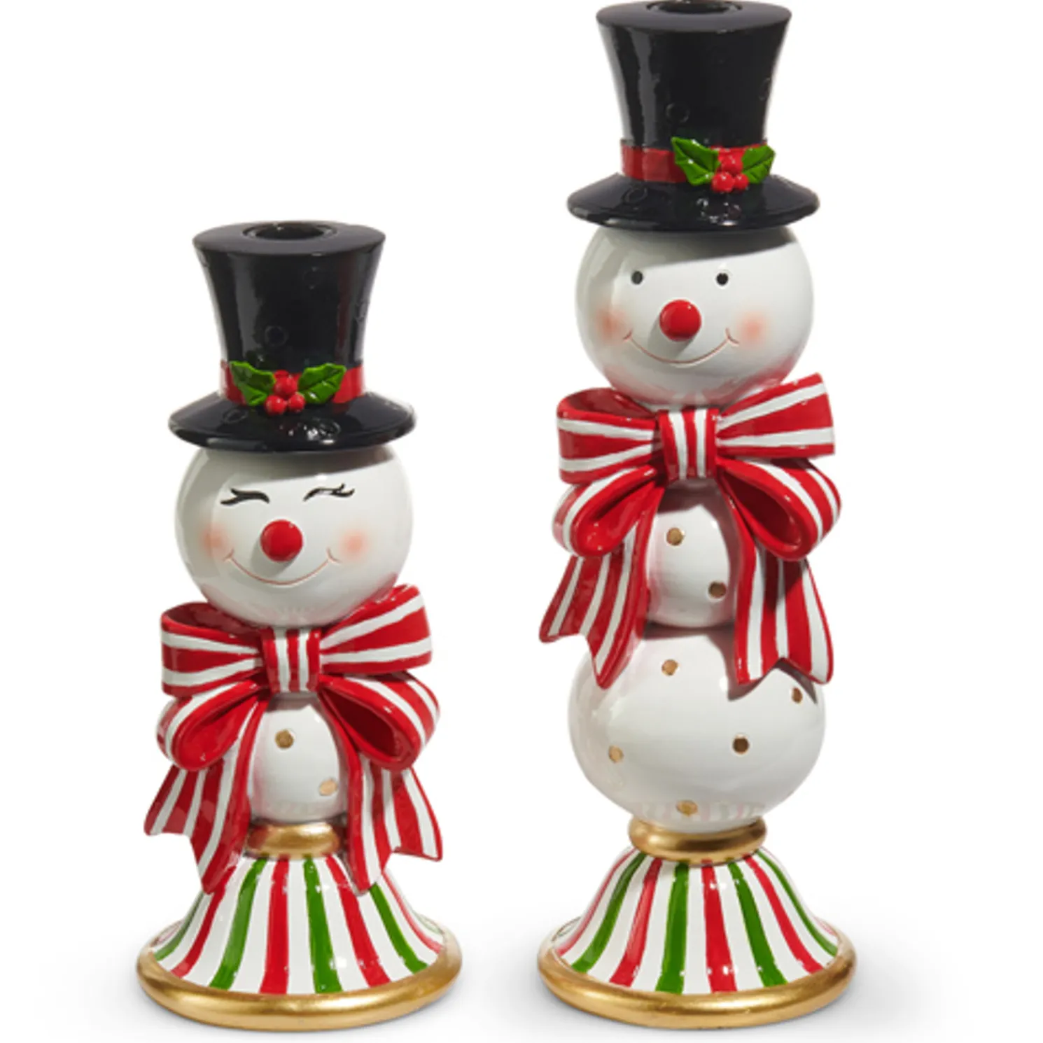 Raz 13" Happy Snowman Candlestick Christmas Candle Holder Set of 2 4512107