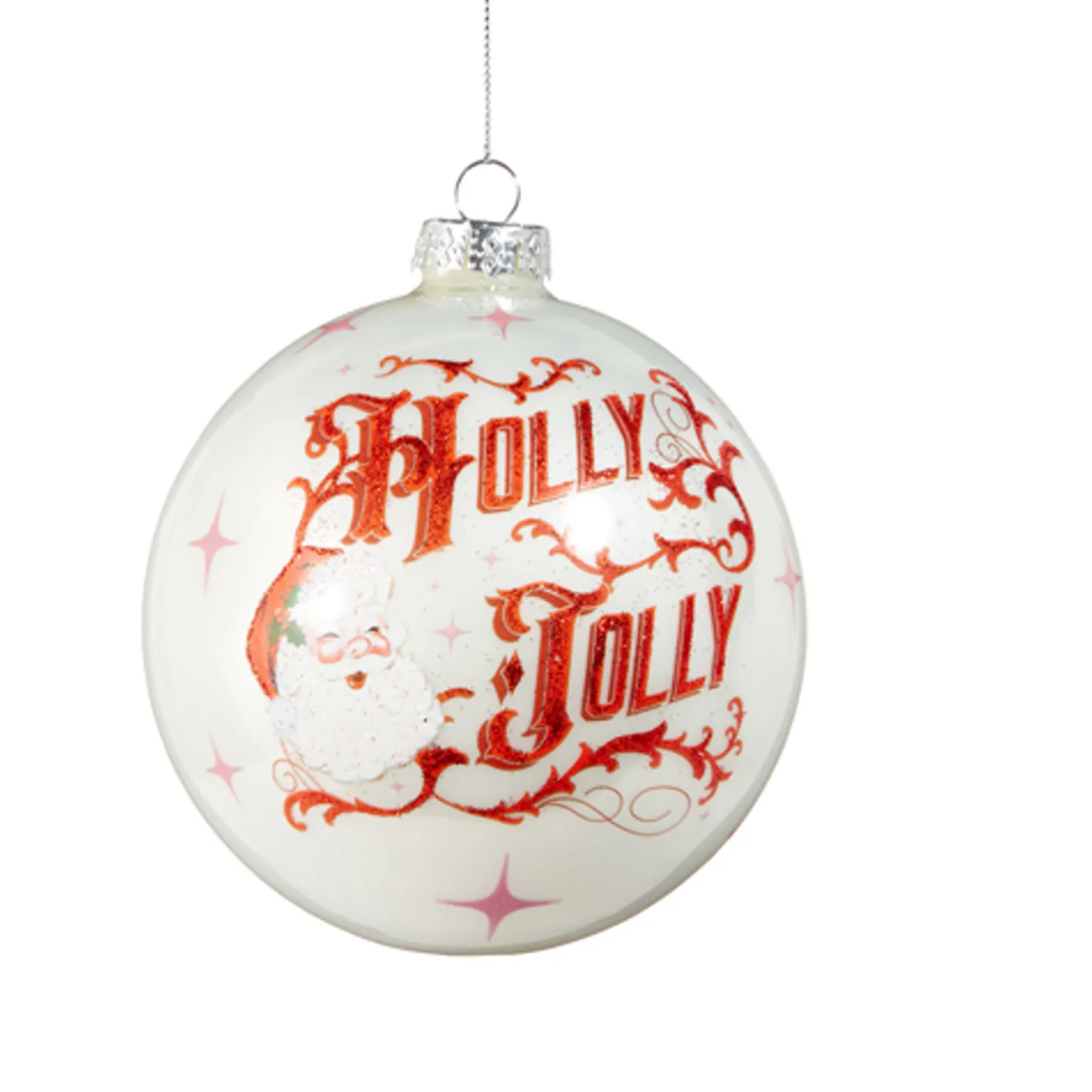 Raz 5" Holly Jolly Santa Ball Glass Christmas Ornament 4525416