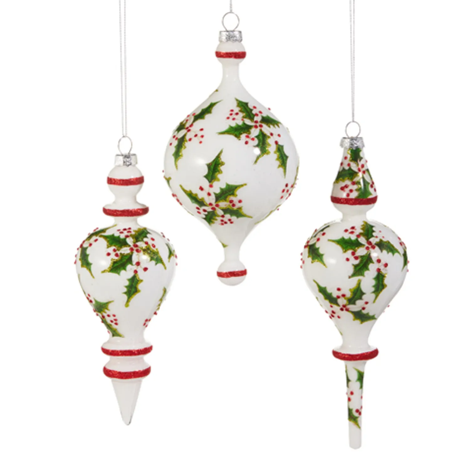 Raz 8.5" Holly Pattern Glass Christmas Ornament 4524849