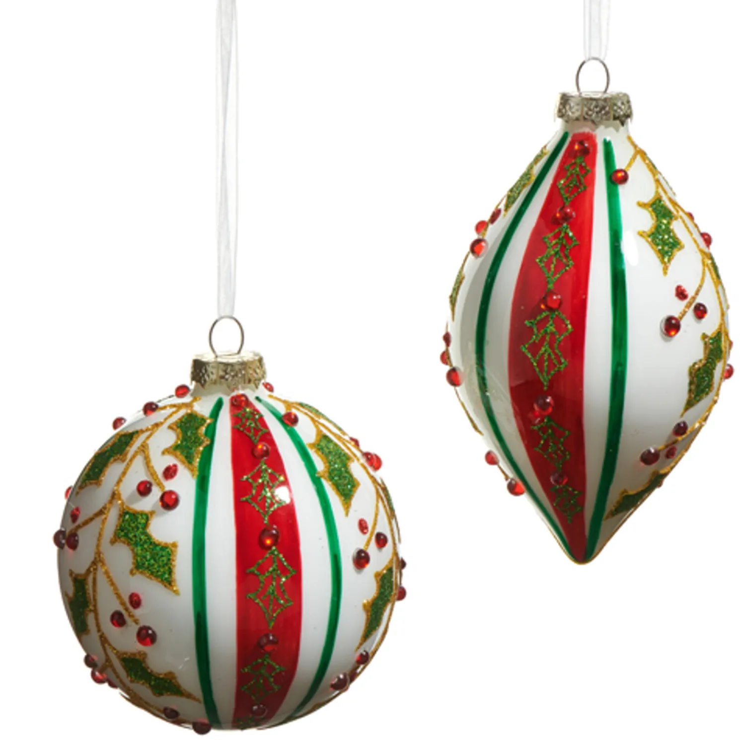 Raz 4" Holly Striped Glass Christmas Ornament 4524506